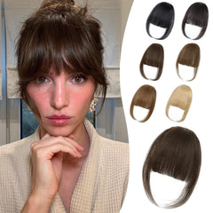 Niceone Hair Wispy Bangs clip-on on model for a natural fringe