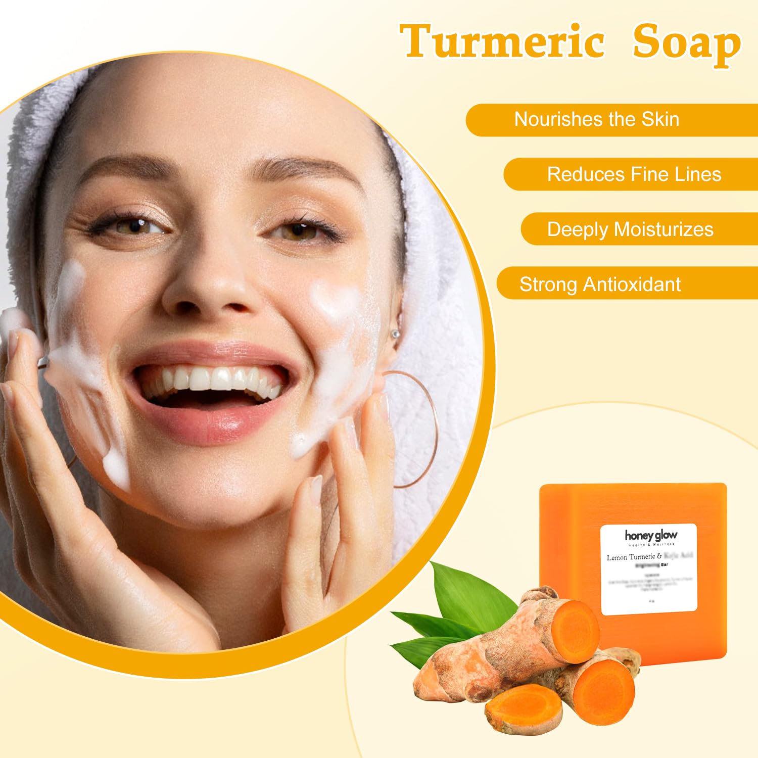Nicgou Honey Glow Lemon Turmeric Kojic Soap Bar foamy lather for moisturizing cleanse.