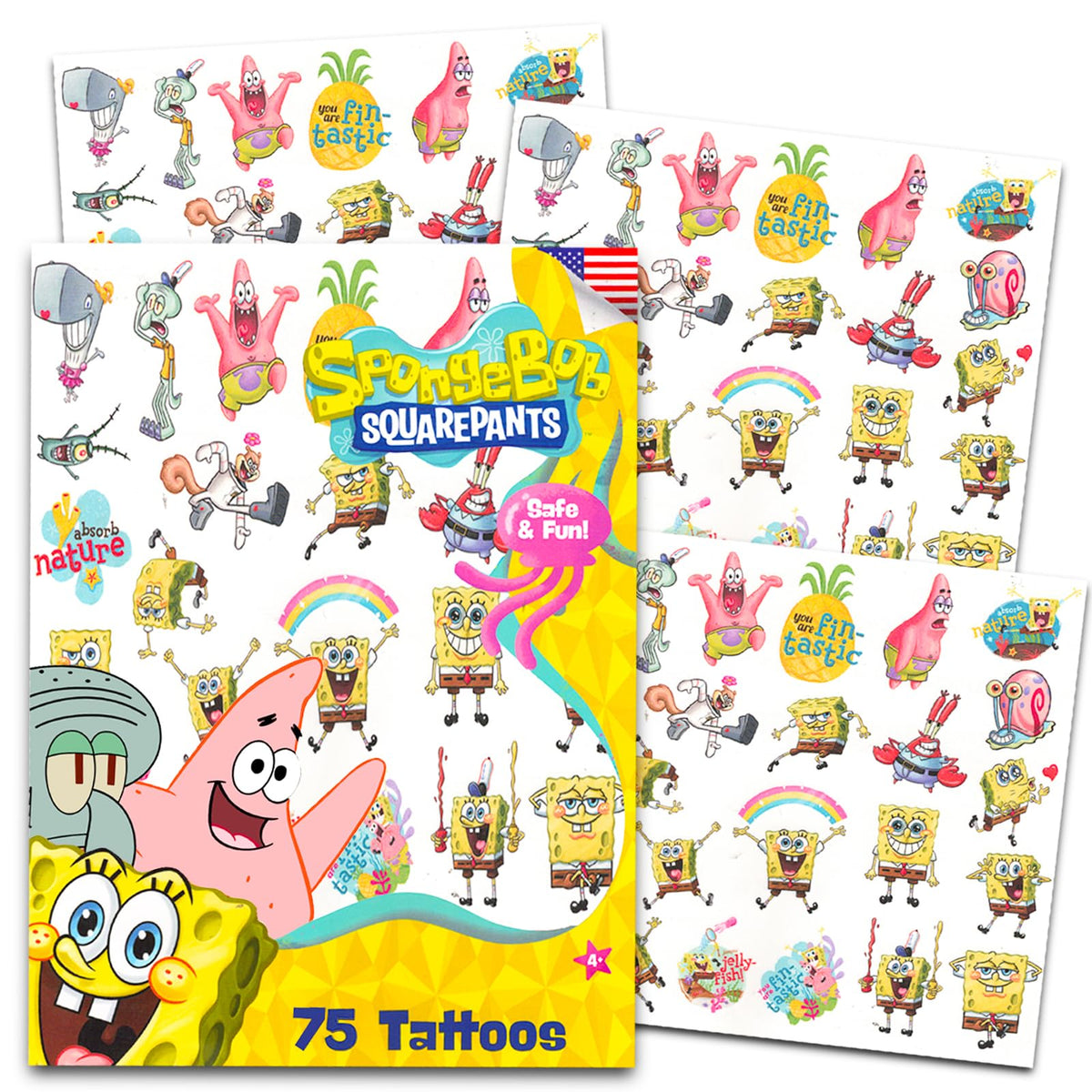 Nickelodeon Spongebob tattoos 75-tattoos-sheet offer safe, BPA-free fun for kids at parties.