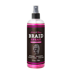 Nicole & Alyssa braid spray bottle front view highlighting hydration for braids.