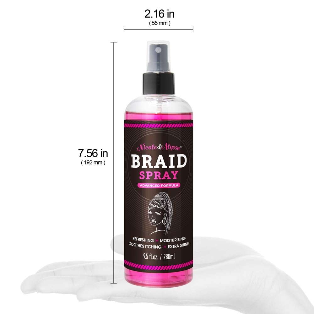Nicole & Alyssa braid spray spritz on braids for detangling and shine.