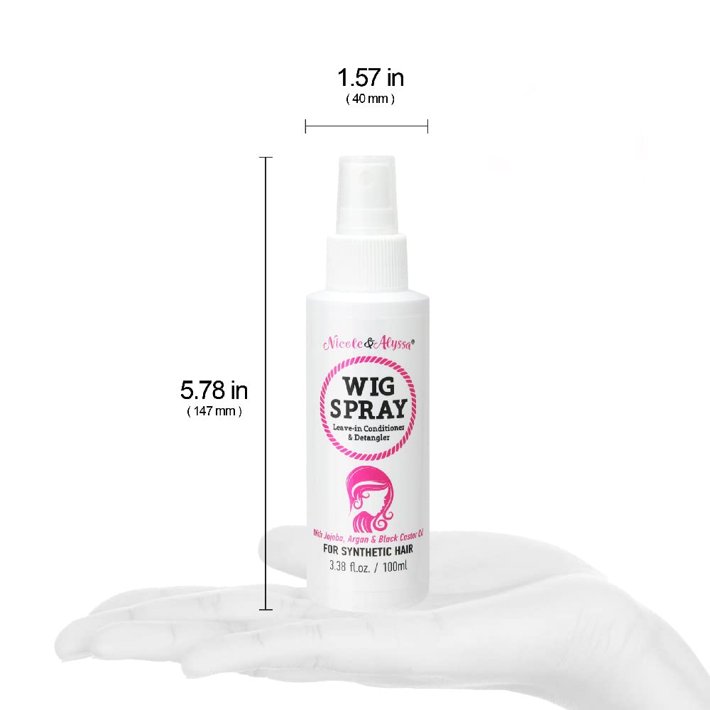 Nicole & Alyssa wig spray hydrates dull fibers for lightweight moisture