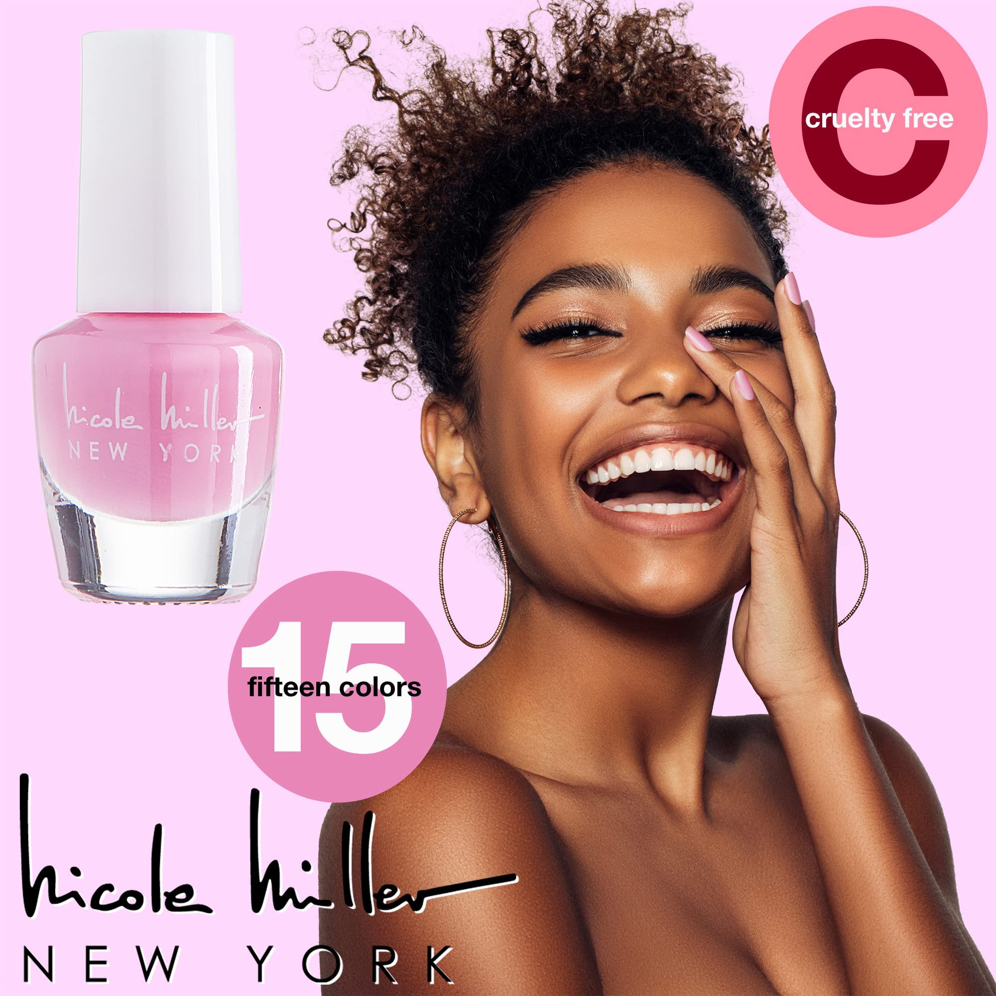 Nicole Miller New York mini nail polish set cruelty-free logo signals vegan-friendly formula.