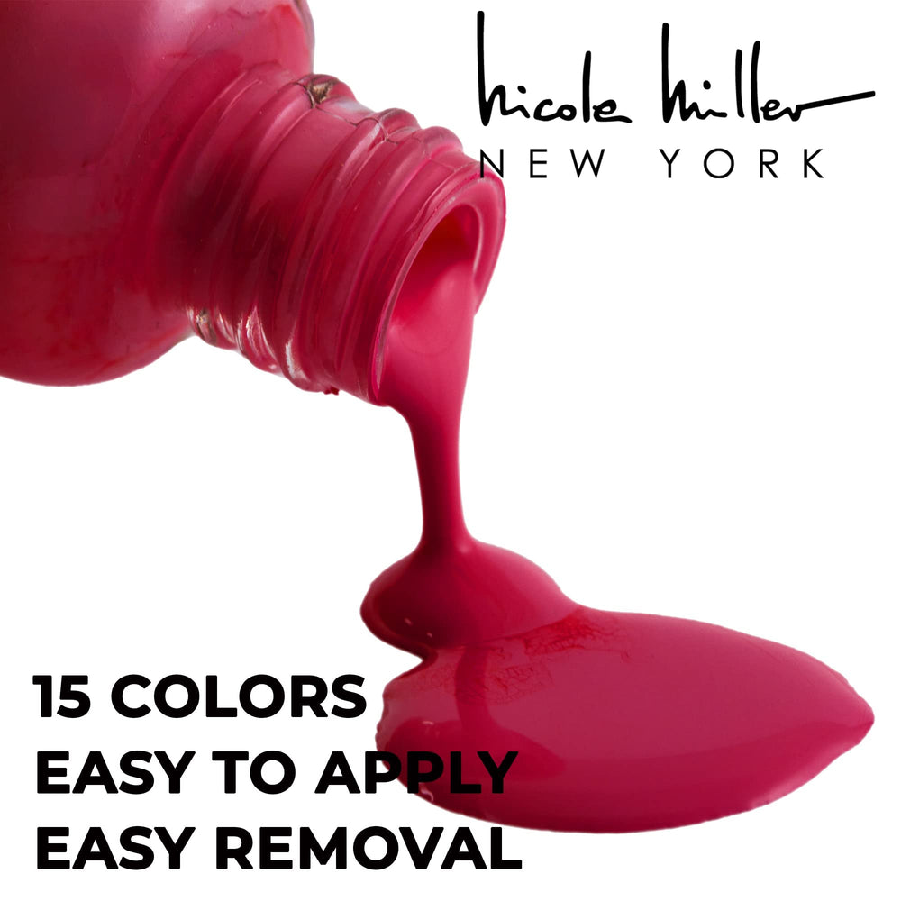 Nicole Miller New York mini nail polish set lineup displays 15 petite bottles.