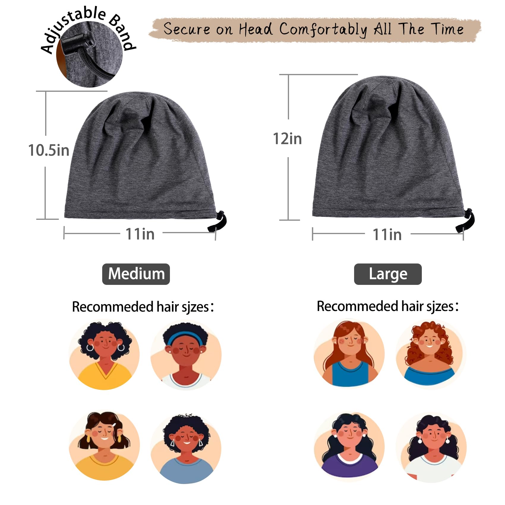 NICPOO lightweight breathable satin cap model demonstrates all-night wear.
