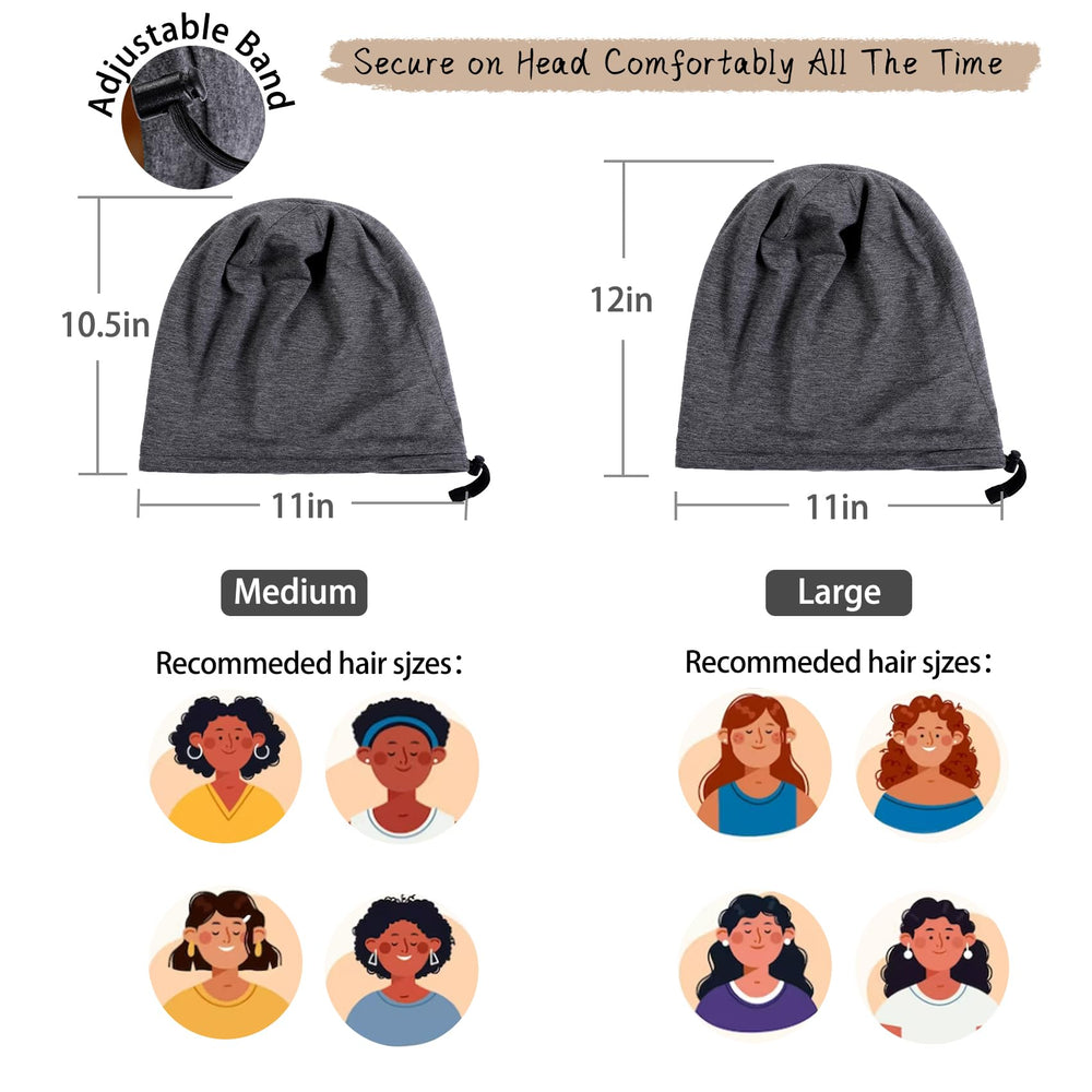 NICPOO lightweight breathable satin cap model demonstrates all-night wear.