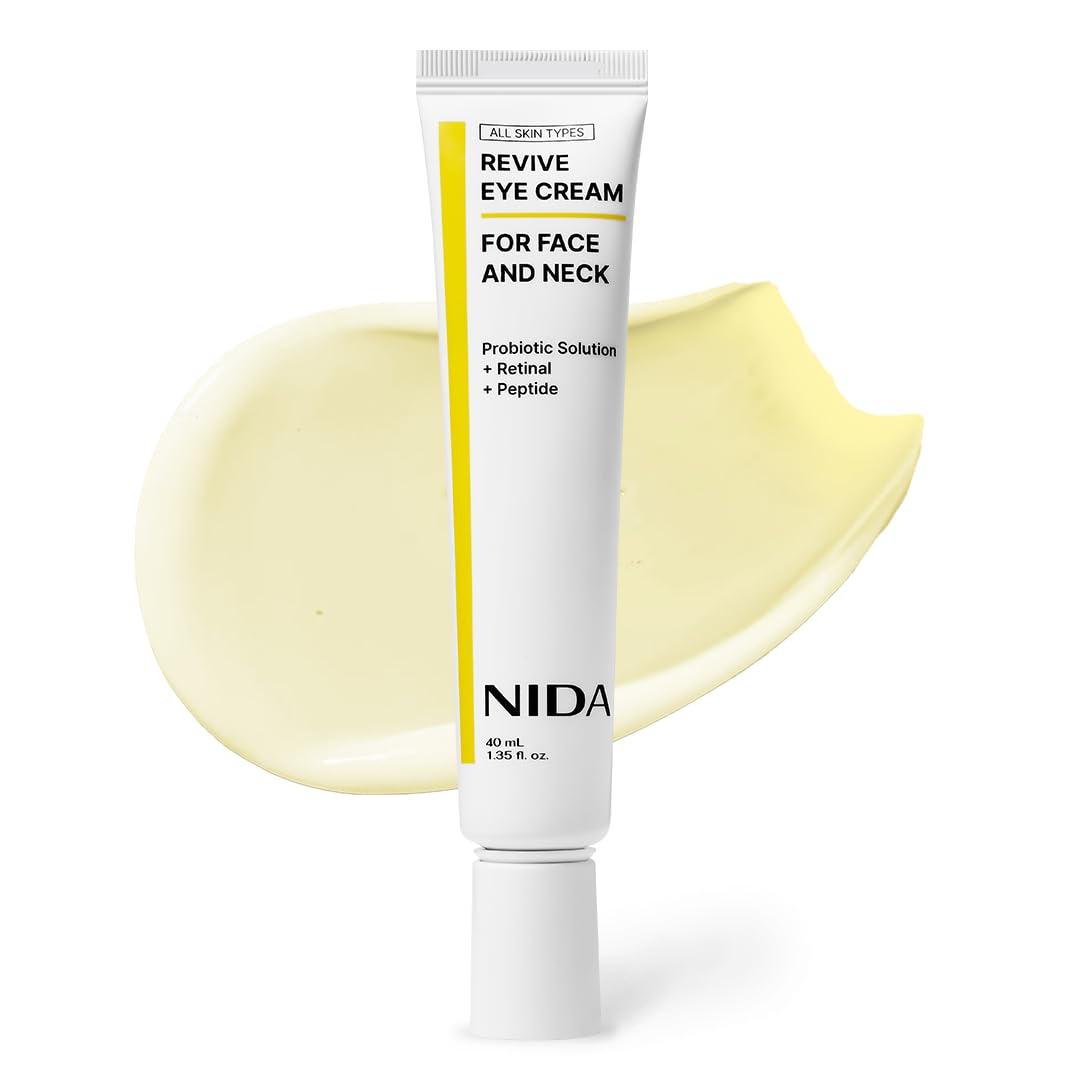 NIDA Revive eye cream bottle closeup showing smooth texture for radiant skin