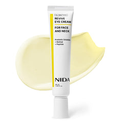 NIDA Revive eye cream bottle closeup showing smooth texture for radiant skin