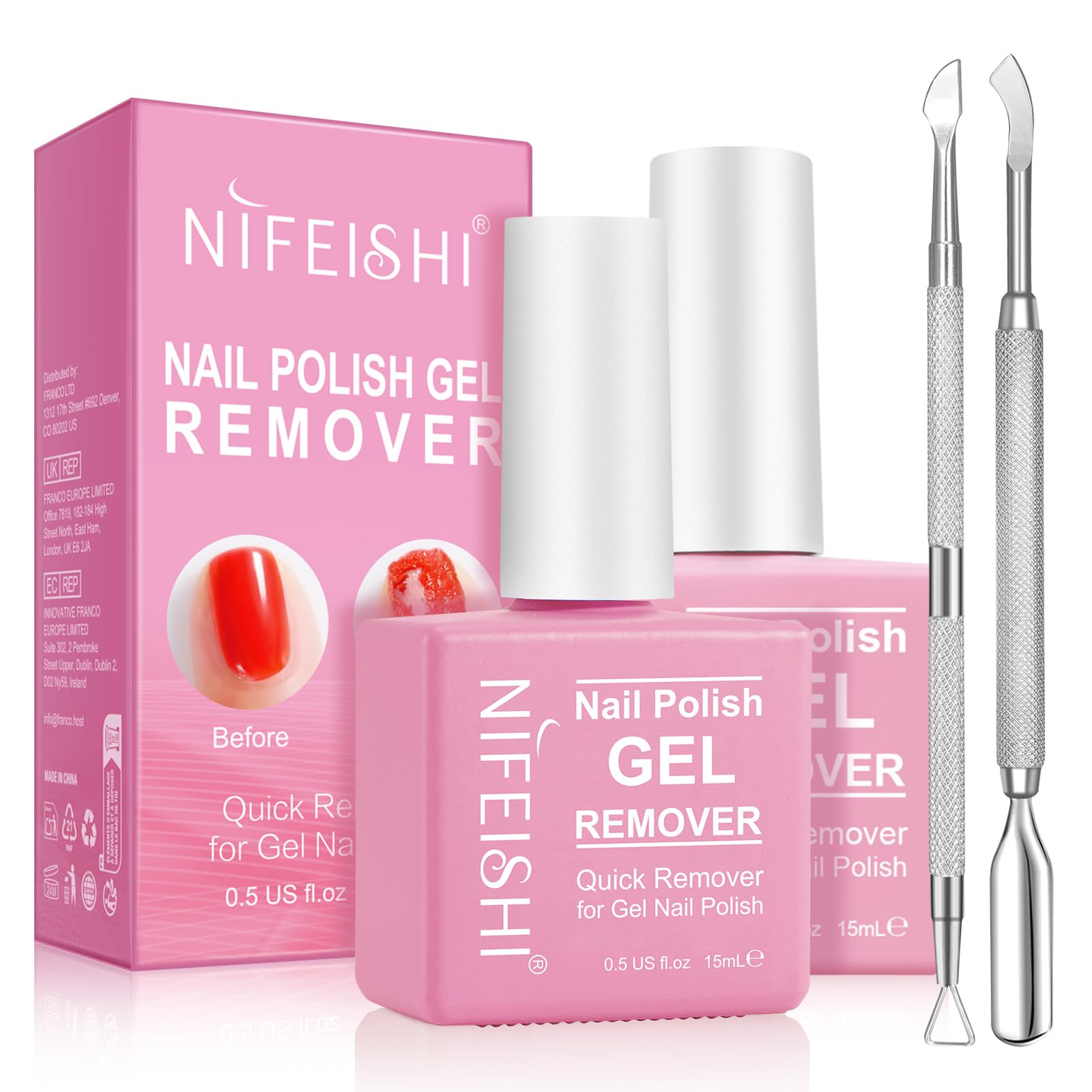 NIFEISHI gel nail remover 2pcs packaging highlights home-use convenience