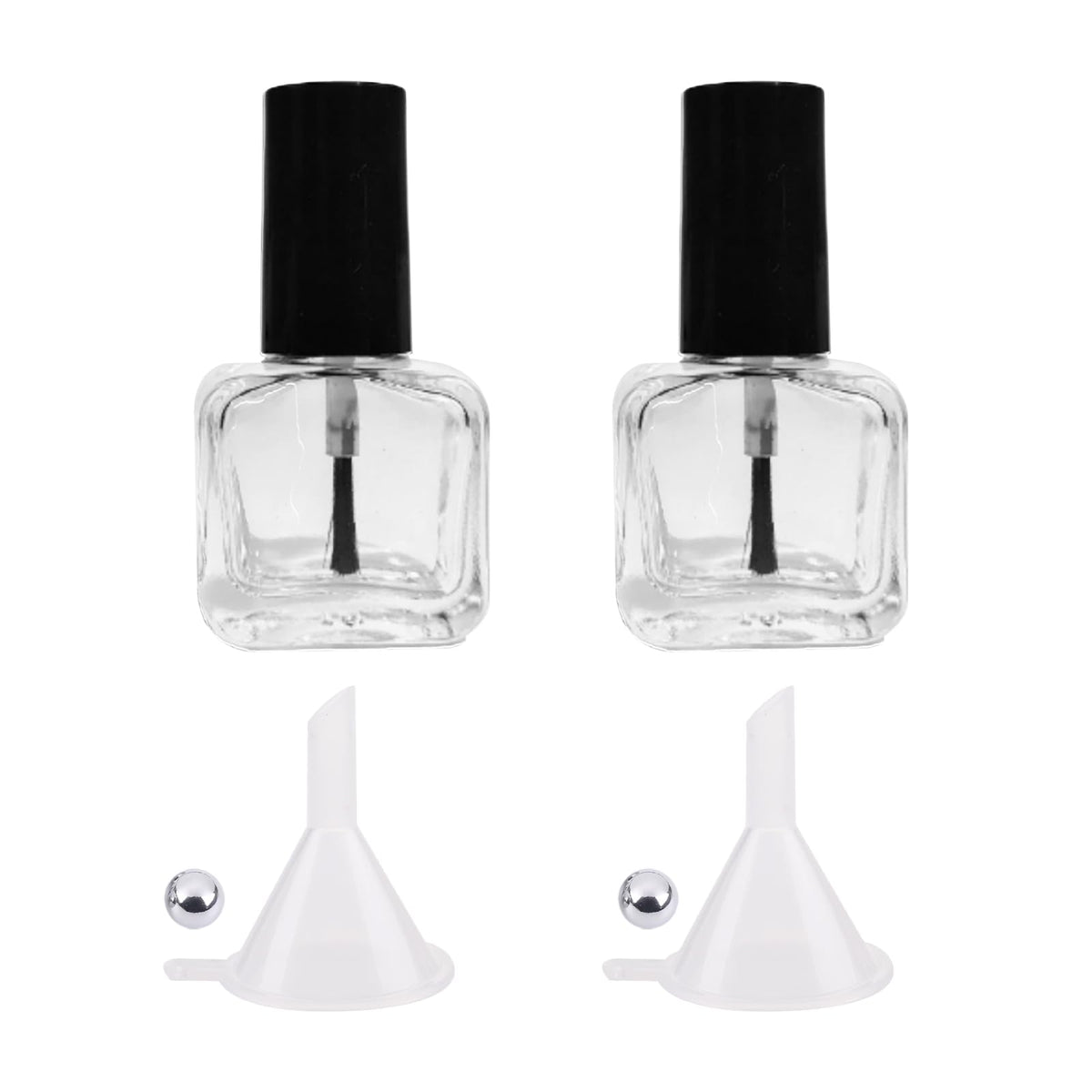 NIIIYTYB 2pc bottles with brush show clear glass for monitoring polish levels.