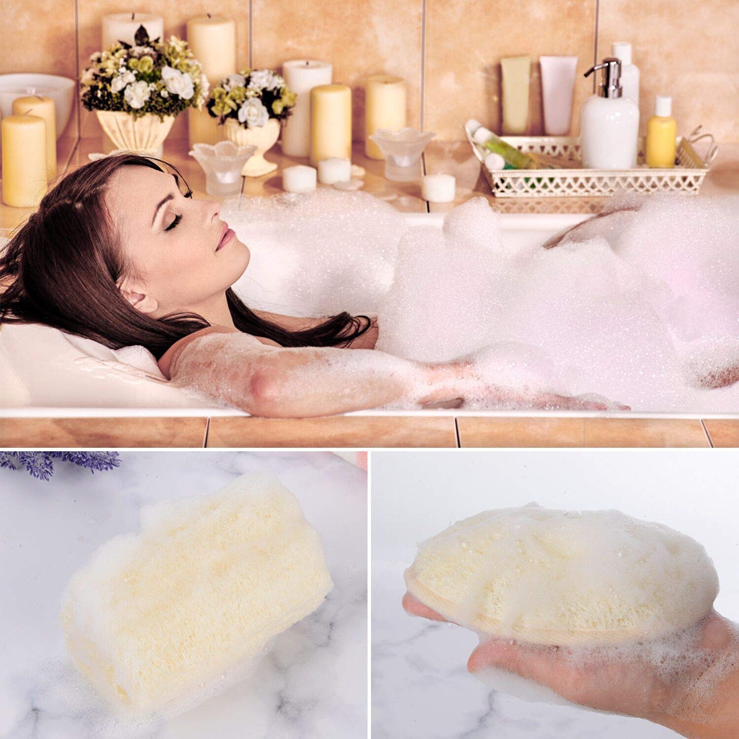 NileCart luxury body scrubber loofah highlighting premium natural sponge.