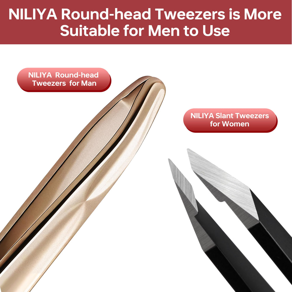 NILIYA Beard Tweezers champagne-gold finish adds premium look to grooming kit