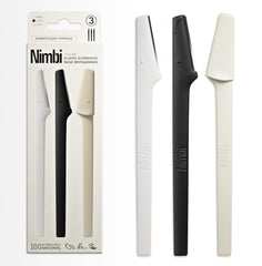 Nimbi Dermaplaner Razor with double-guarded blade for gentle peach fuzz removal.