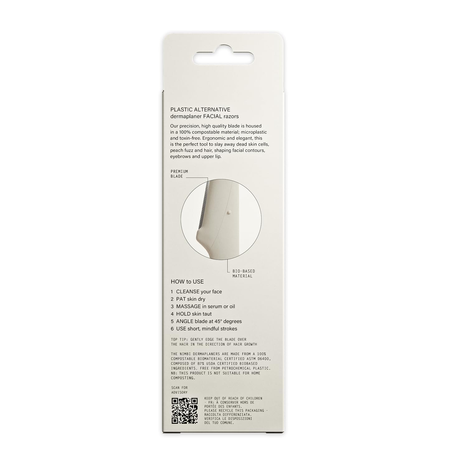 Nimbi Dermaplaner Razor lightweight and travel-friendly with blade caps.