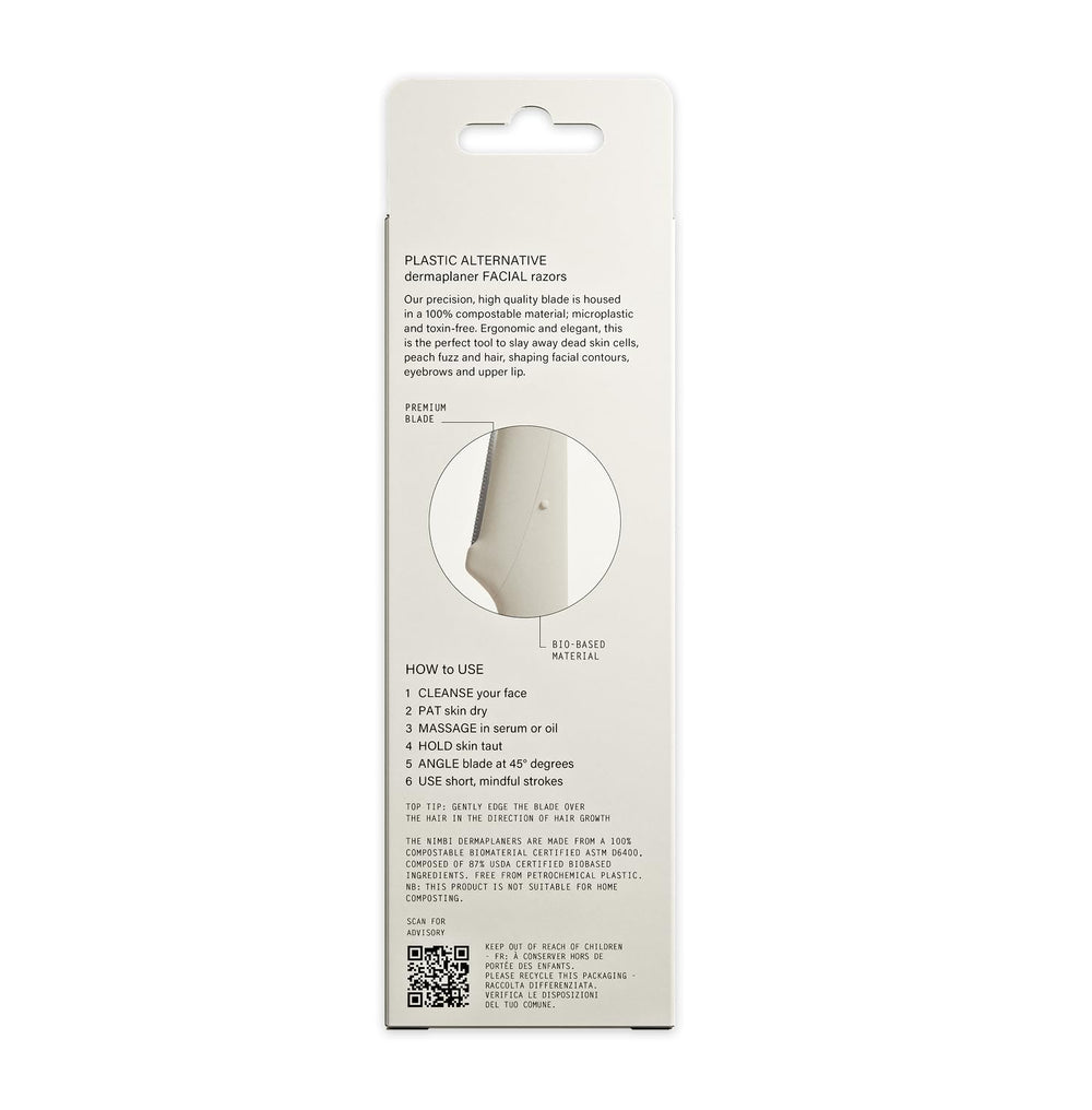 Nimbi Dermaplaner Razor lightweight and travel-friendly with blade caps.