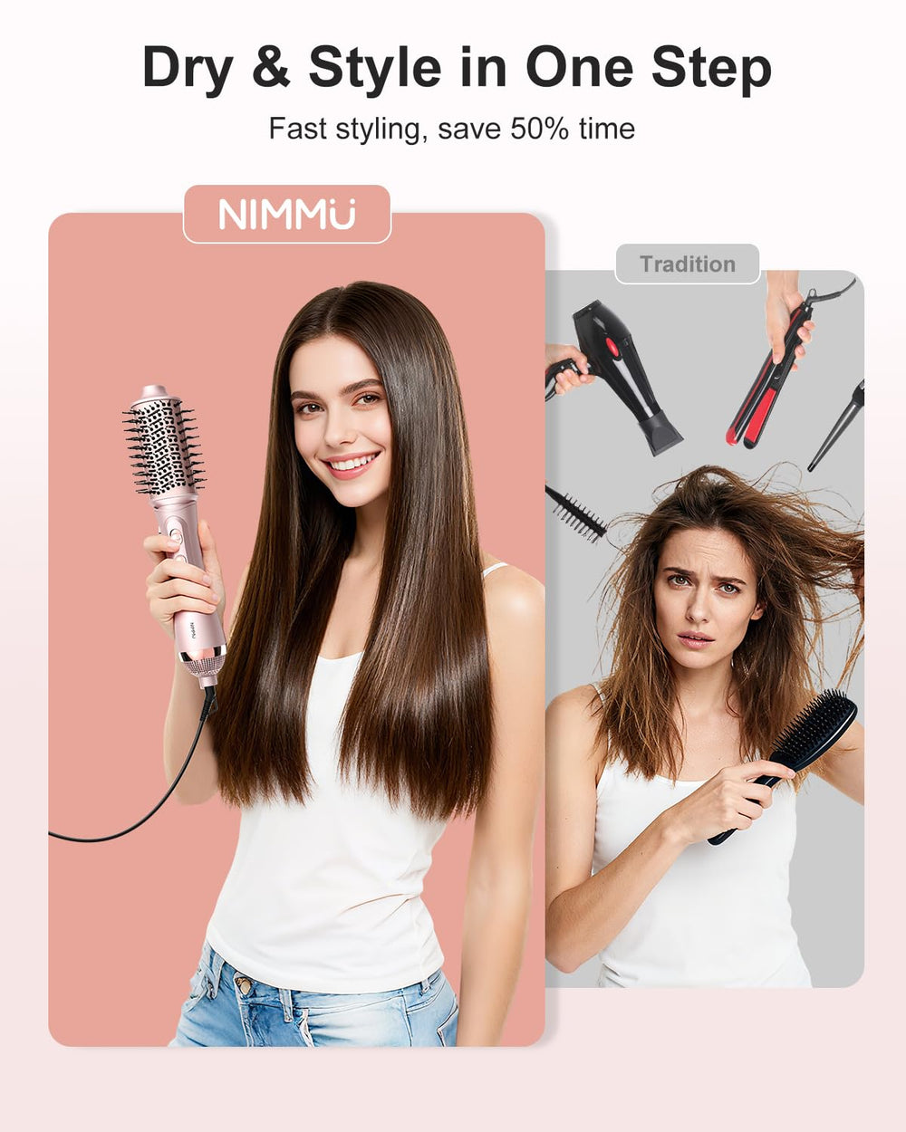 Nimmu Blow Dryer Brush Set concentrator nozzle for precise straightening