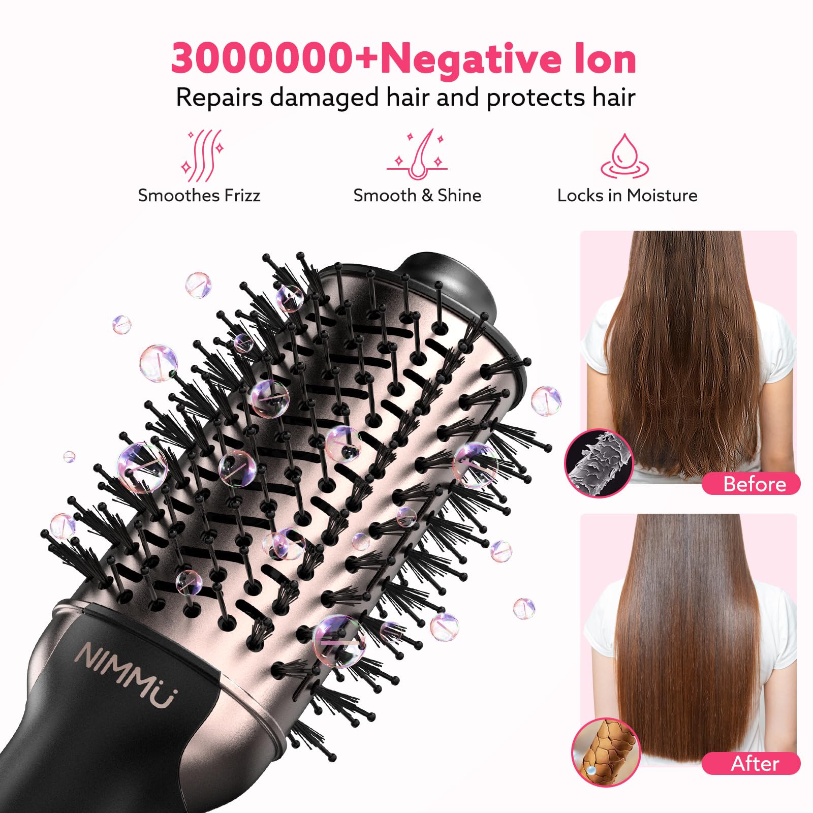 Nimmu hair dryer brush nylon pins and bristles glide through tangles for smoothness