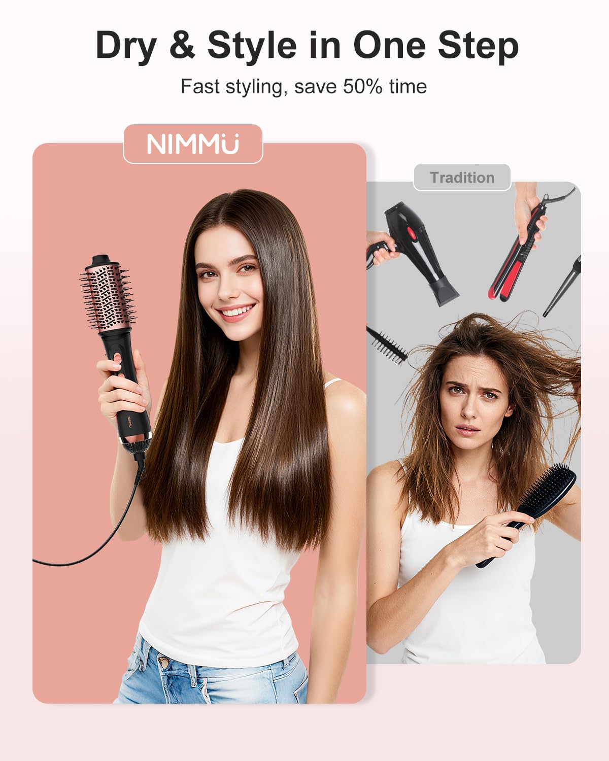 Nimmu paddle brush detangle image shows knot-free smoothing during styling
