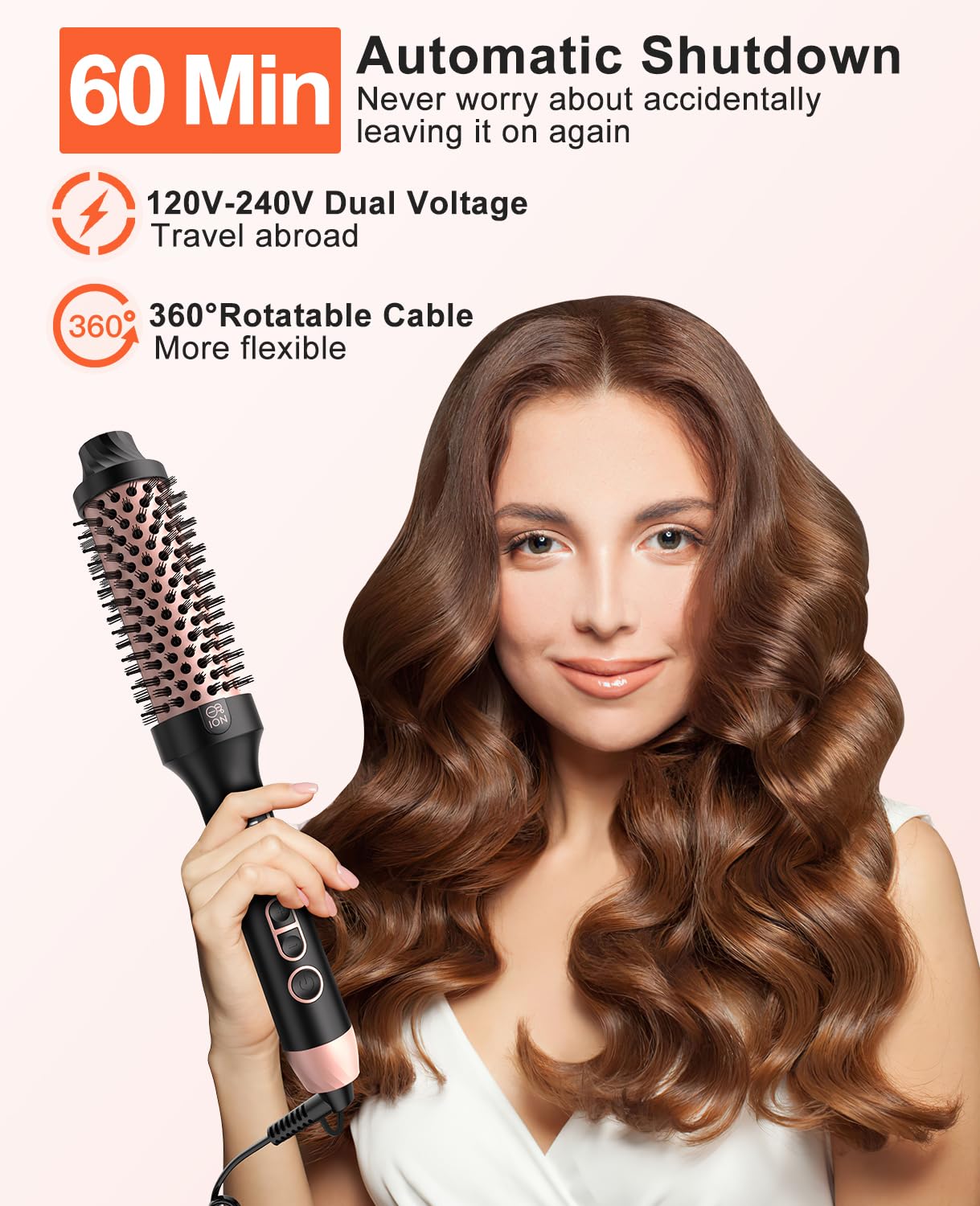 Nimmu thermal brush in-use styling on hair, creating volume and bounce