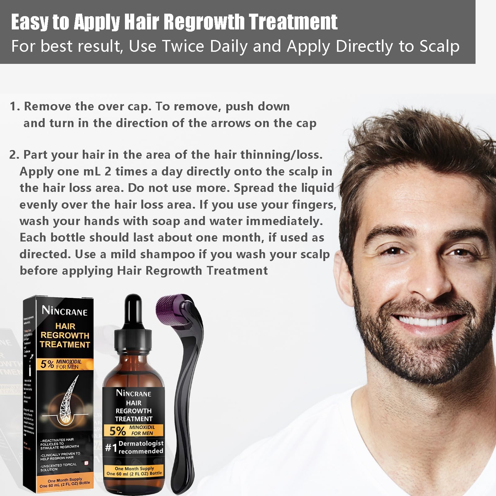 Nincrane Minoxidil kit packaging conveying ease of use.