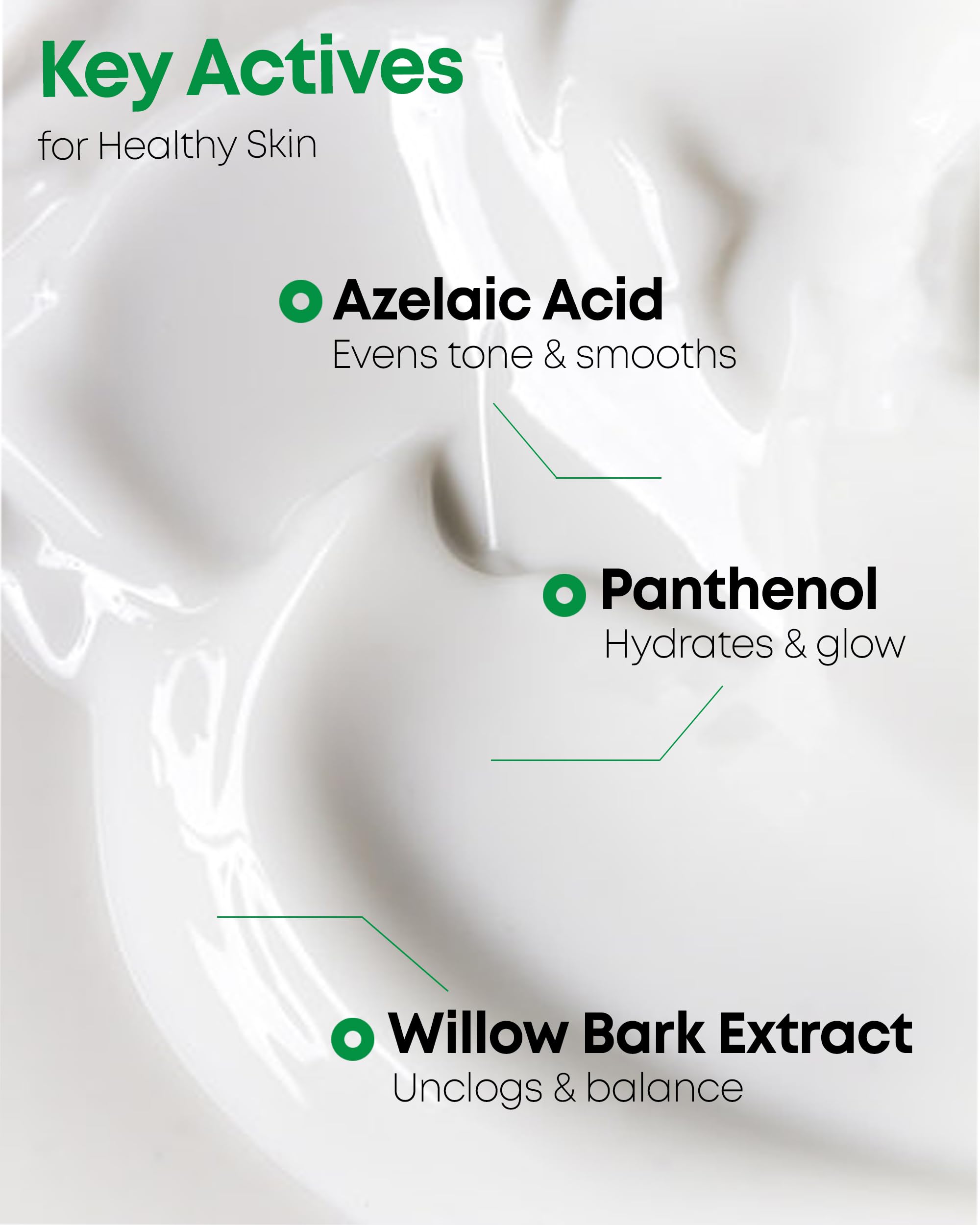 NINELESS A-Control Azelaic Cream texture closeup highlights lightweight, non-greasy feel.