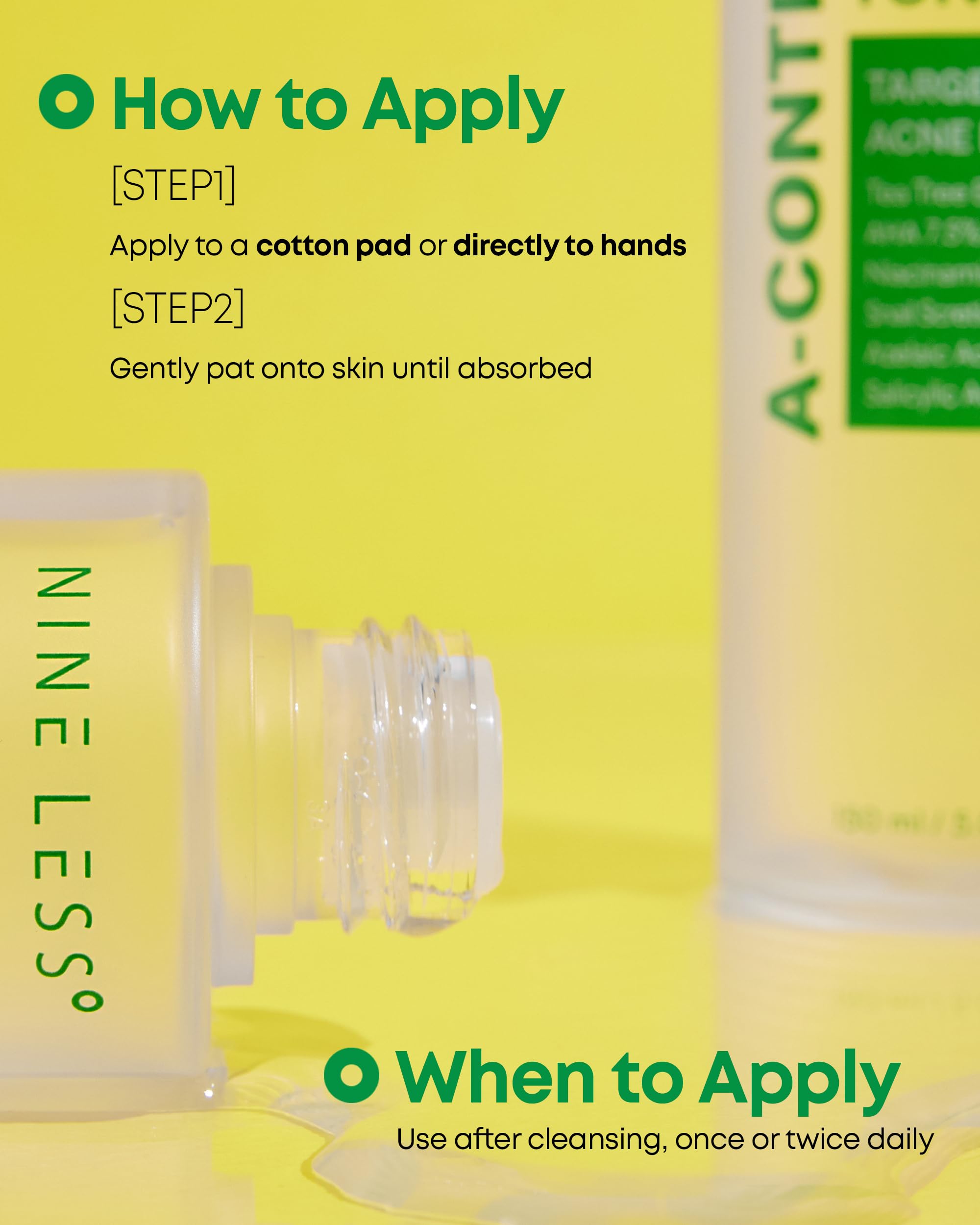 NINELESS Azelaic Acid Toner ingredients visual shows azelaic glycolic and niacinamide blend