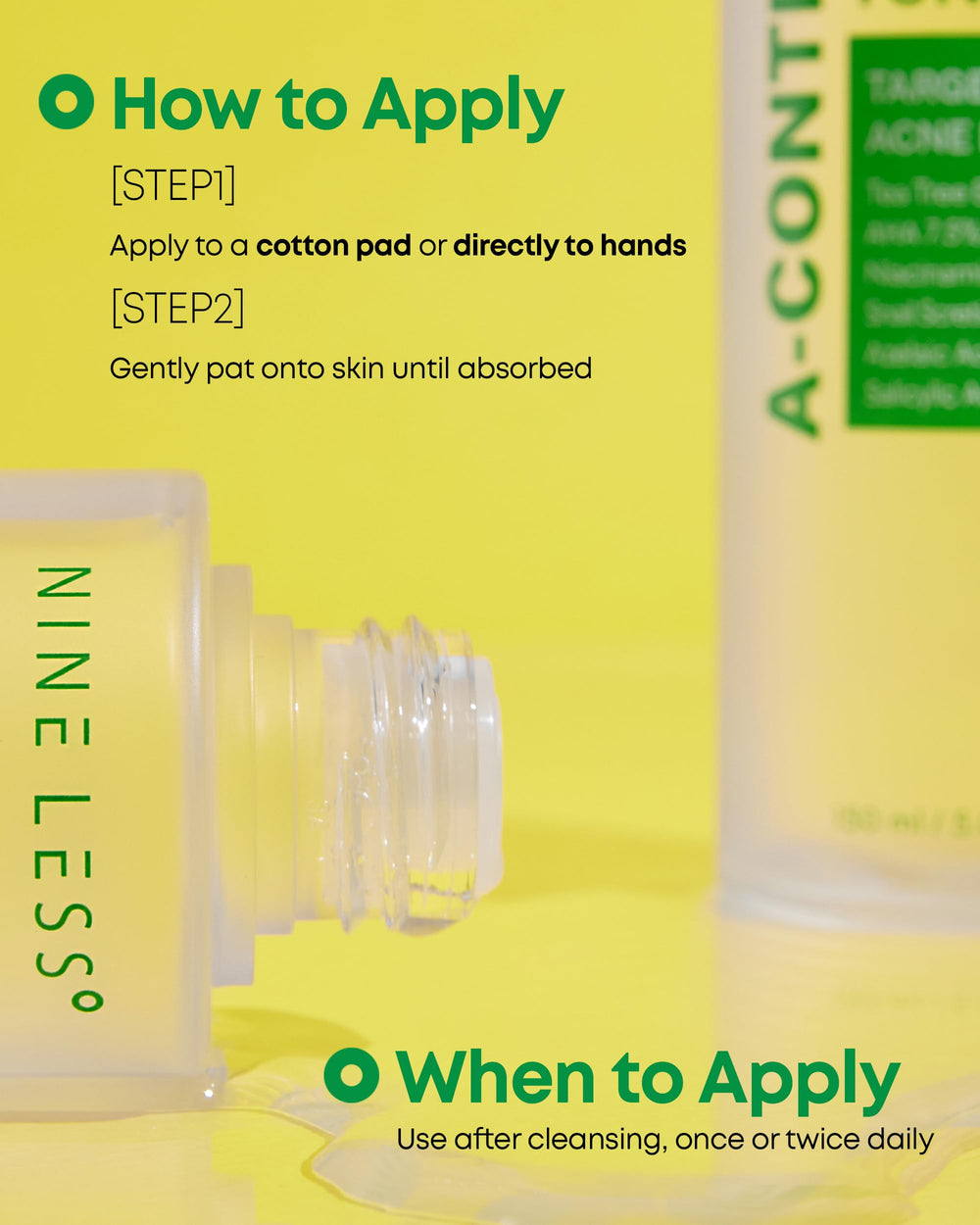 NINELESS Azelaic Acid Toner ingredients visual shows azelaic glycolic and niacinamide blend