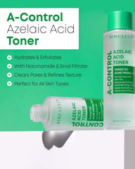 NINELESS Azelaic Acid Toner packaging box shows clean skincare for acne prone skin