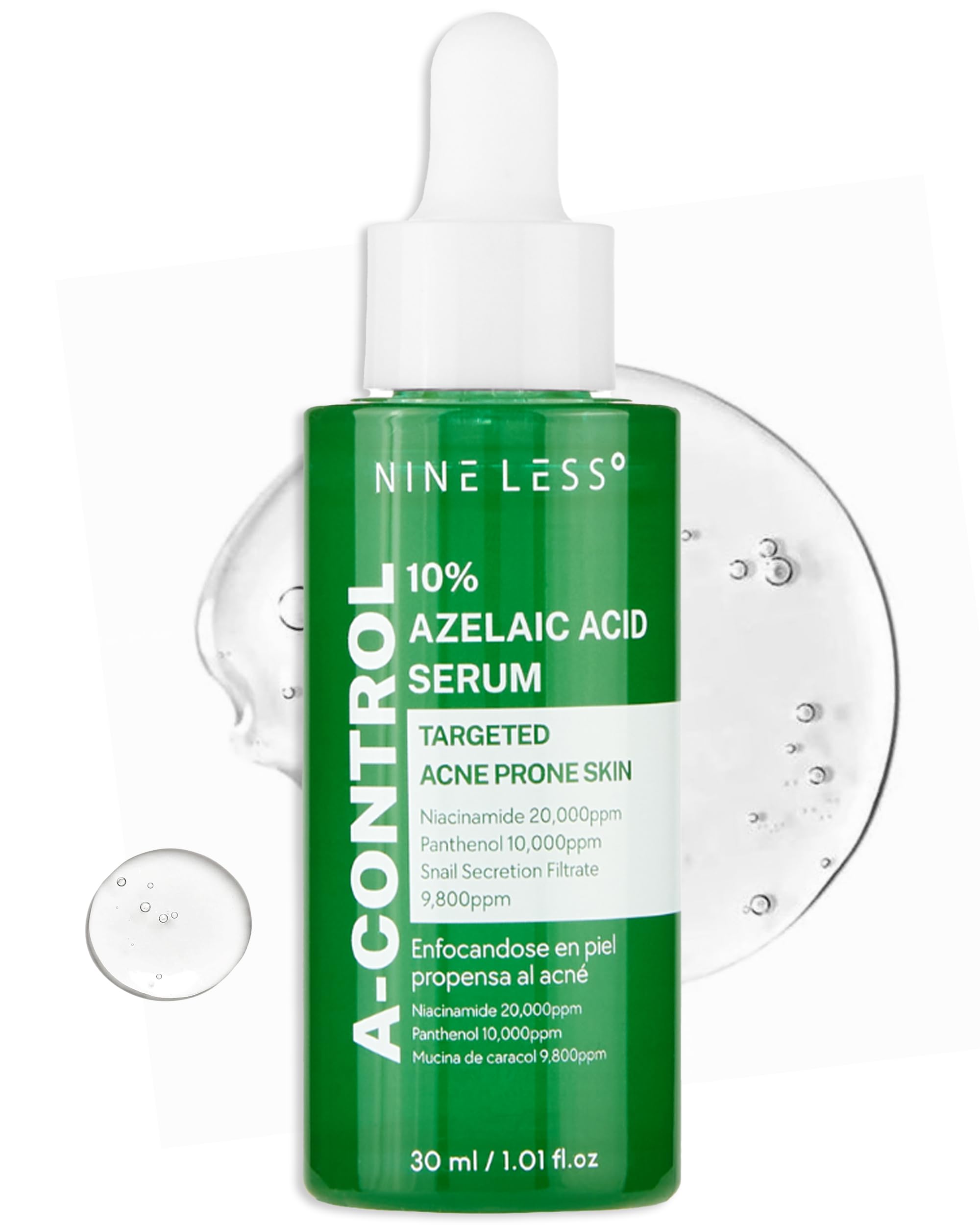 NINELESS A-Control serum bottle closeup for calmer irritated skin.