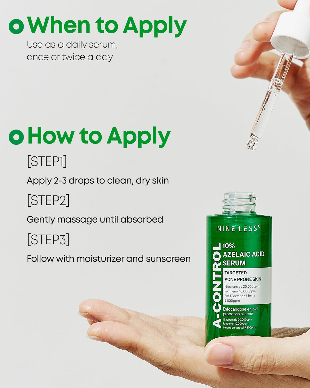 NINELESS A-Control on skin promoting smoother texture and even tone.