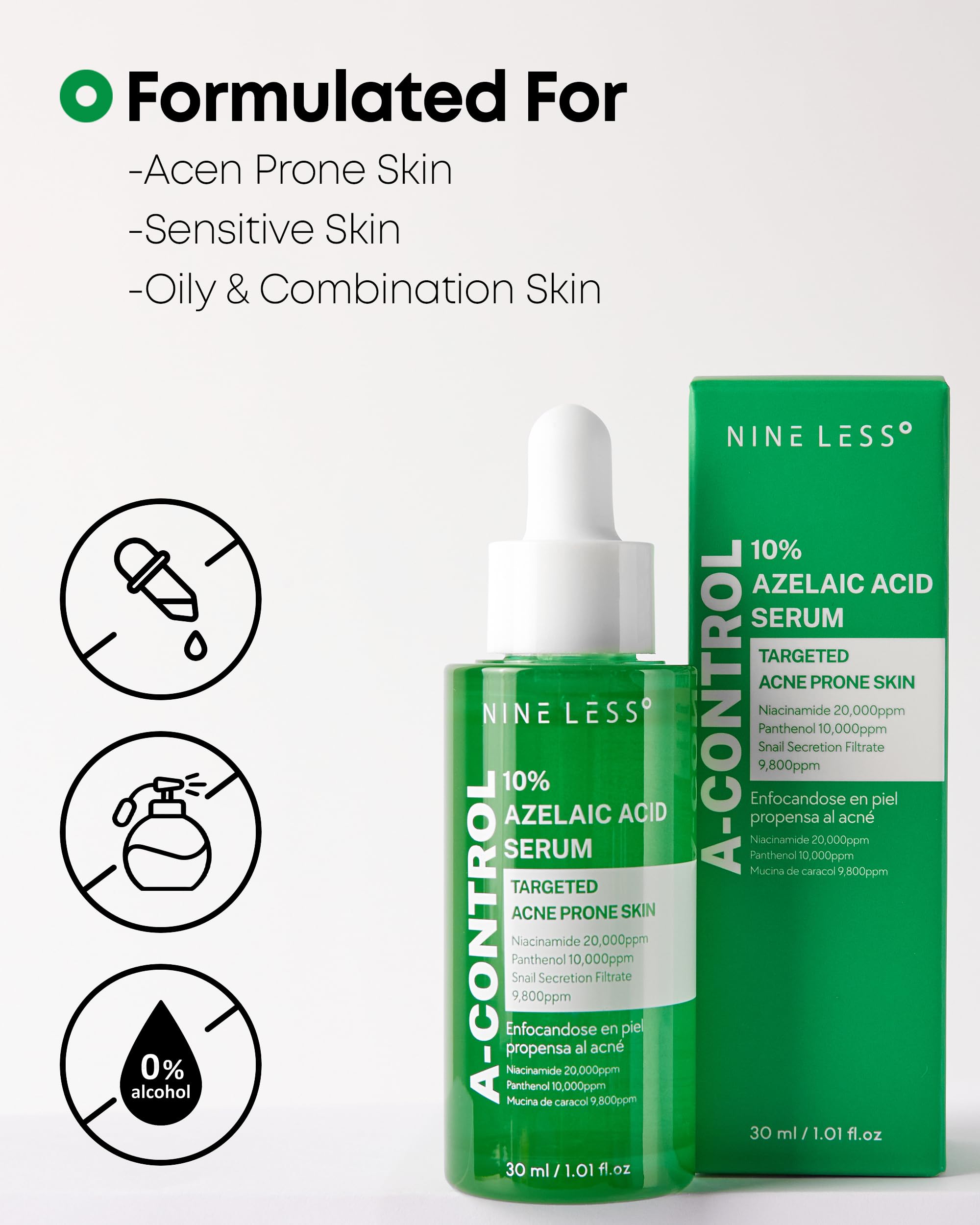NINELESS A-Control in hand demonstrating lightweight serum consistency.