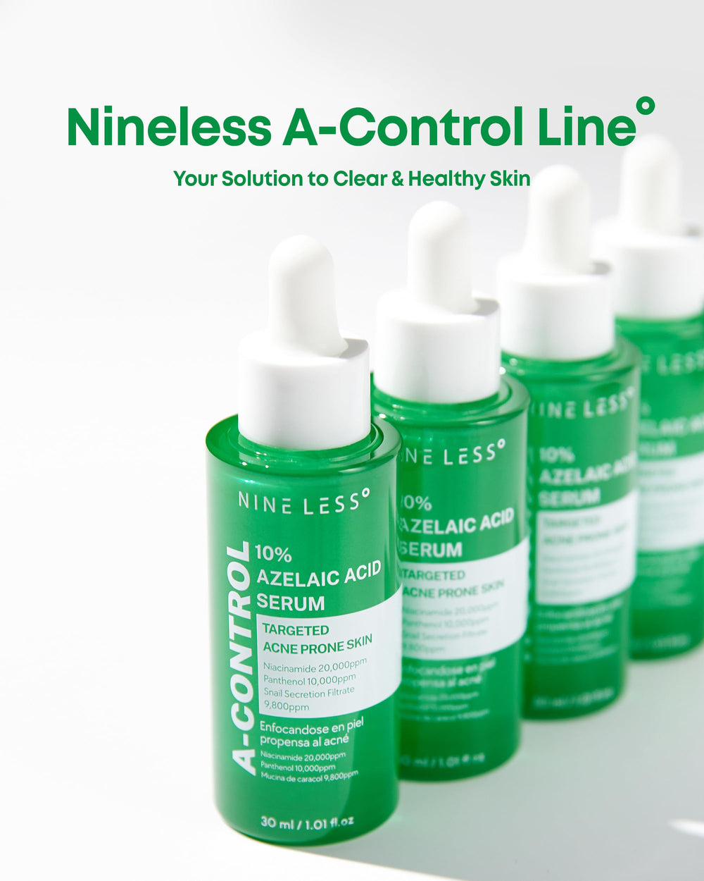 NINELESS A-Control night routine setup for calm, balanced skin.