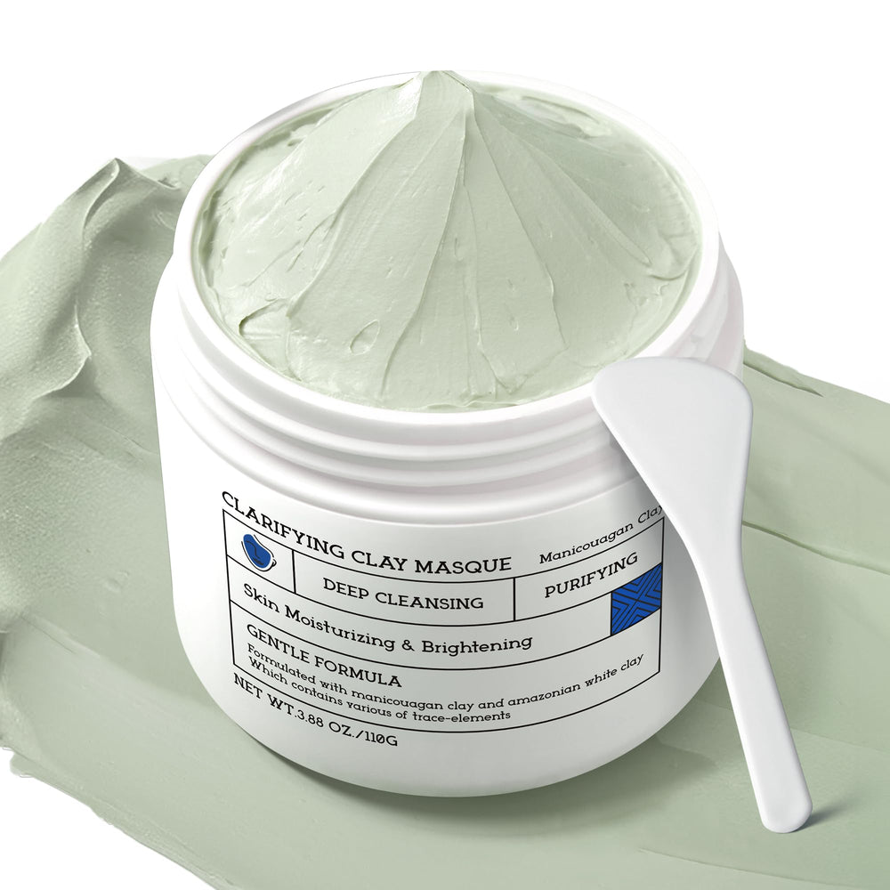 NING DERMOLOGIE clay mask face-application shows deep cleansing and pore refinement on oily skin.