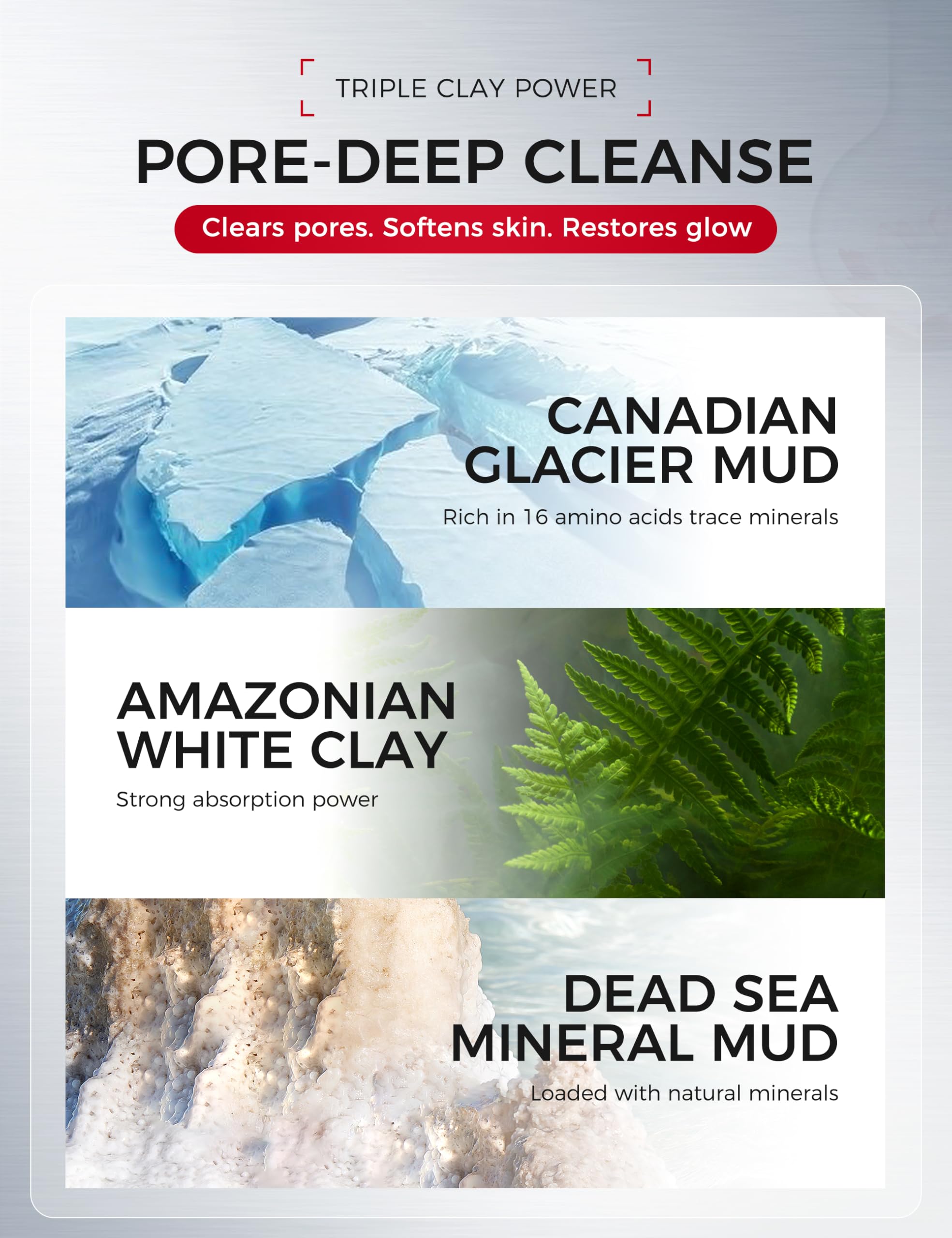 NING DERMOLOGIE clay mask pore-purification closeup highlights visible refinements and clean pores.