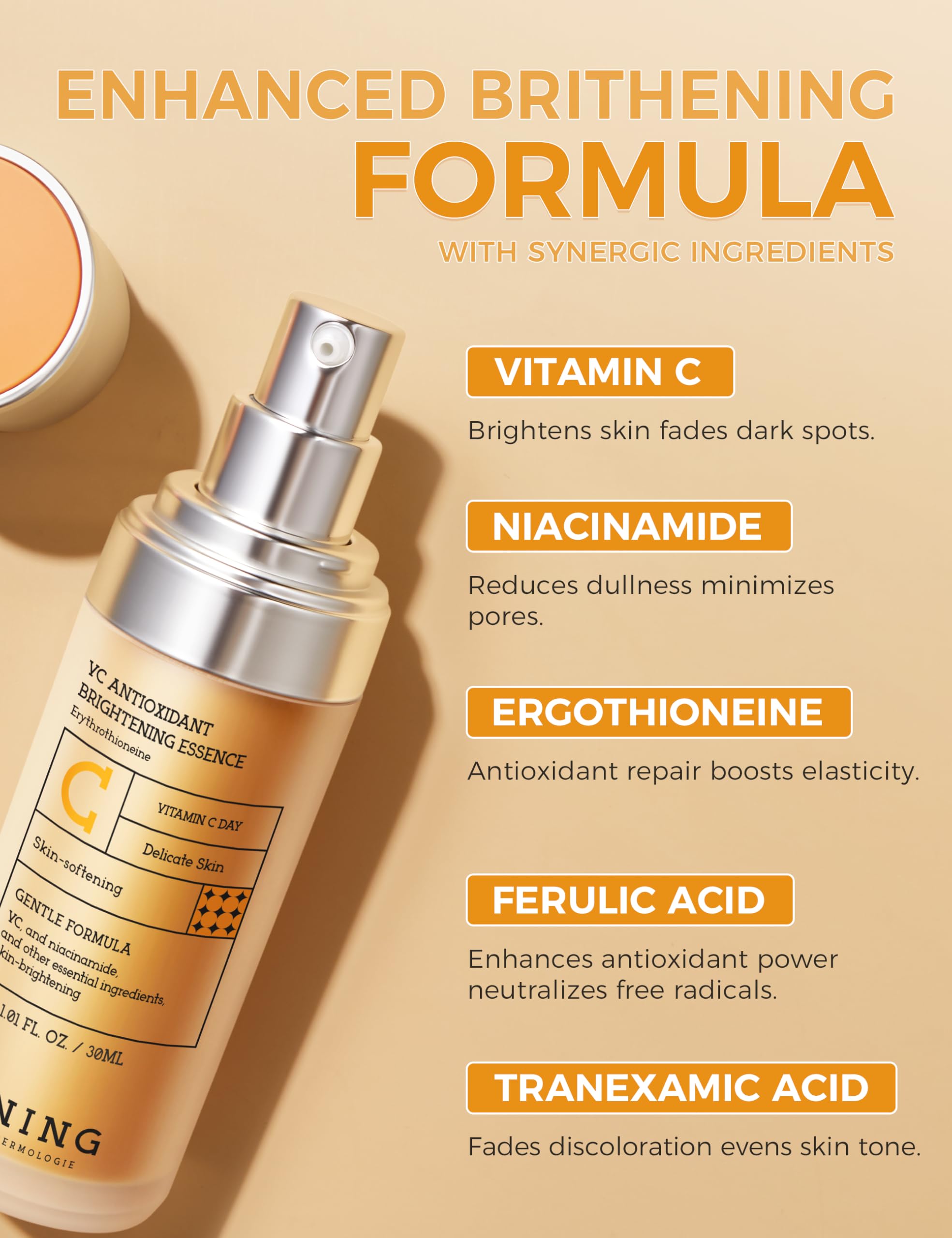NING DERMOLOGIE Vitamin C serum ingredients spotlight highlighting antioxidant protection
