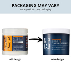 Nip-Fab Glycolic Fix Night Pads bottle closeup highlighting exfoliation and hydration