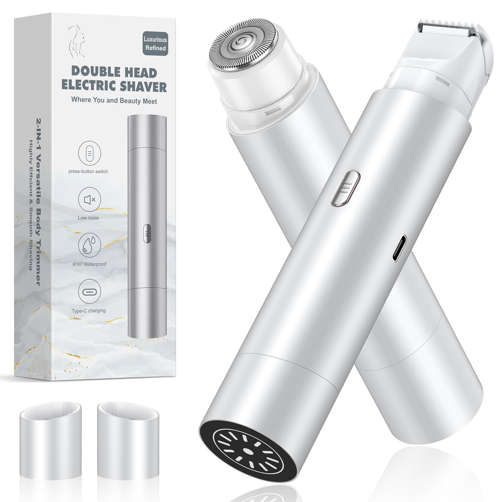NIPOO Bikini Trimmer dual-head close-up for fast shaping with smooth skin.