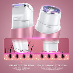 NIPOO Bikini Trimmer dual-head close-up highlighting efficient trimming and smoothing blades