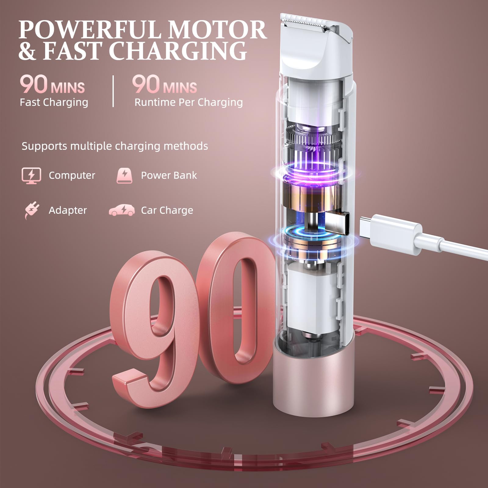 NIPOO bikini trimmer USB-C charging for travel-ready cordless power.