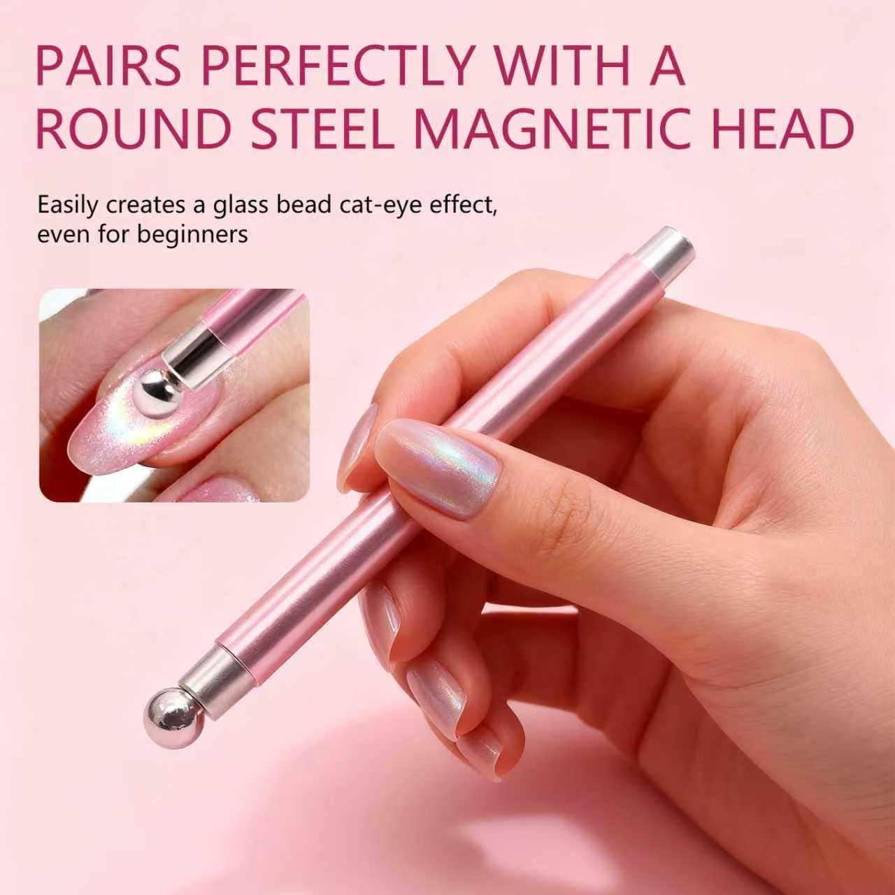 NIQZOPA cat eye magnet pink handle demonstrates easy hold for precise nail art