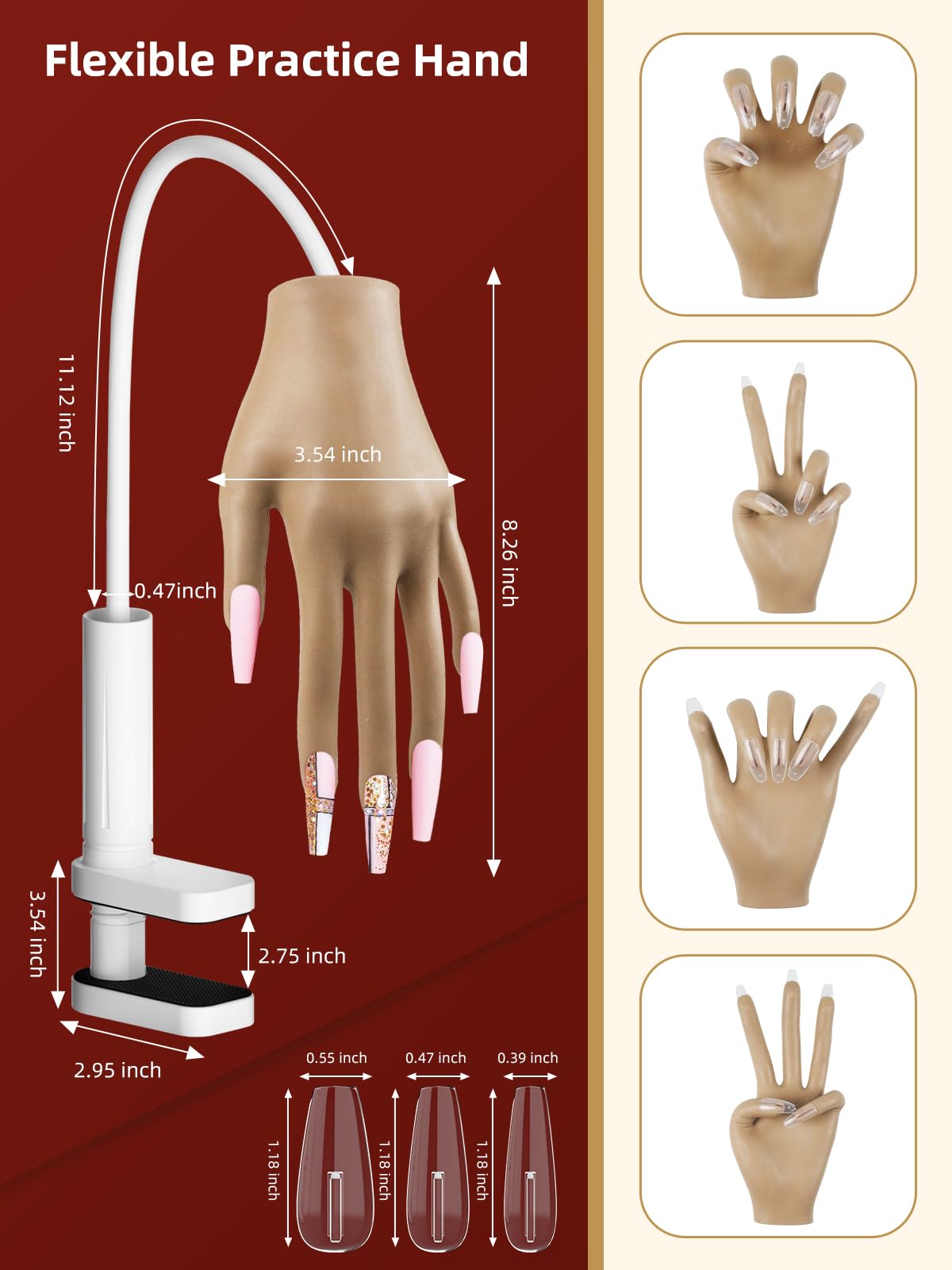 NIQZOPA goose-neck fingers rotate 360 degrees for realistic, flexible nail techniques.