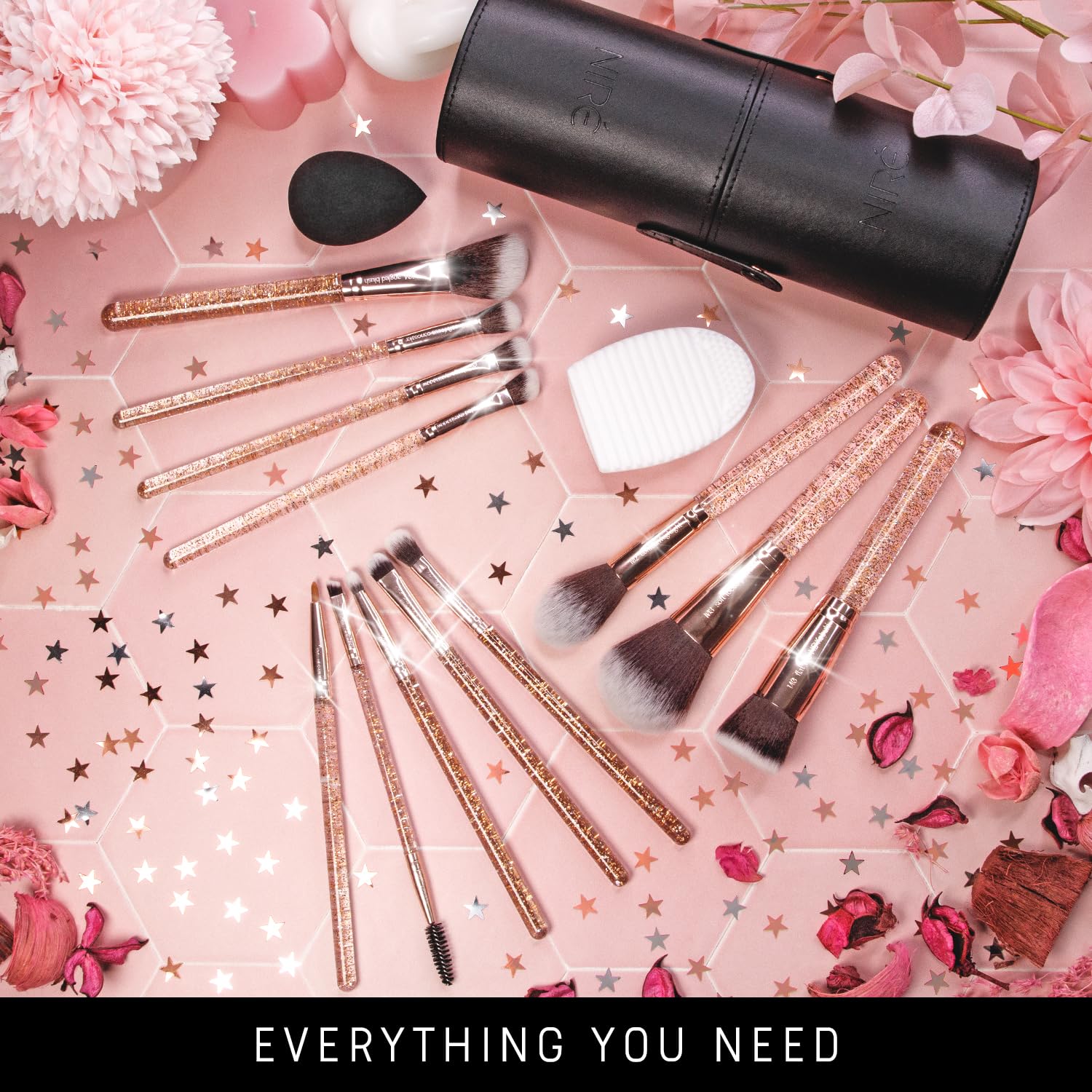 Niré Beauty glitter brush set travel-ready compact case