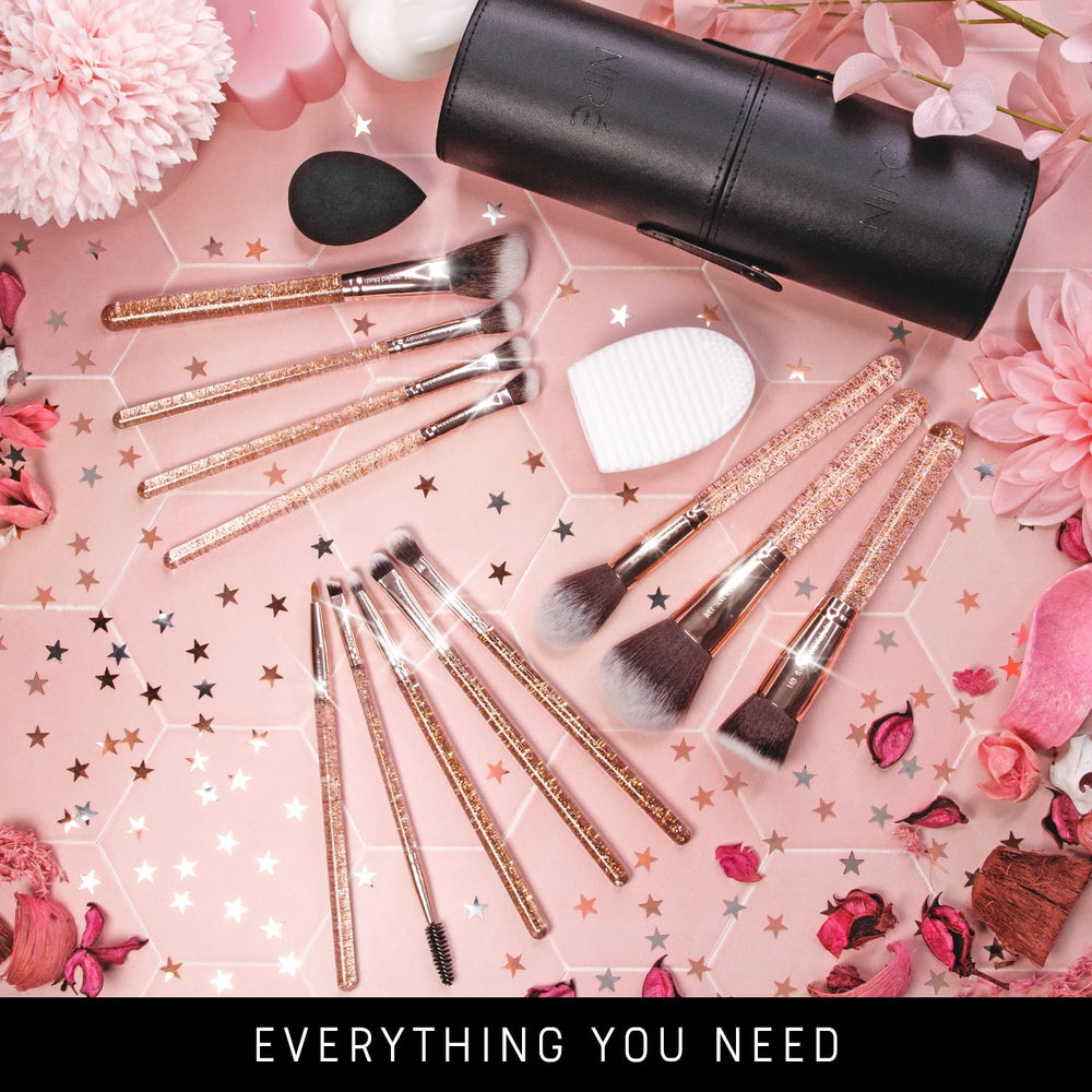 Niré Beauty glitter brush set travel-ready compact case