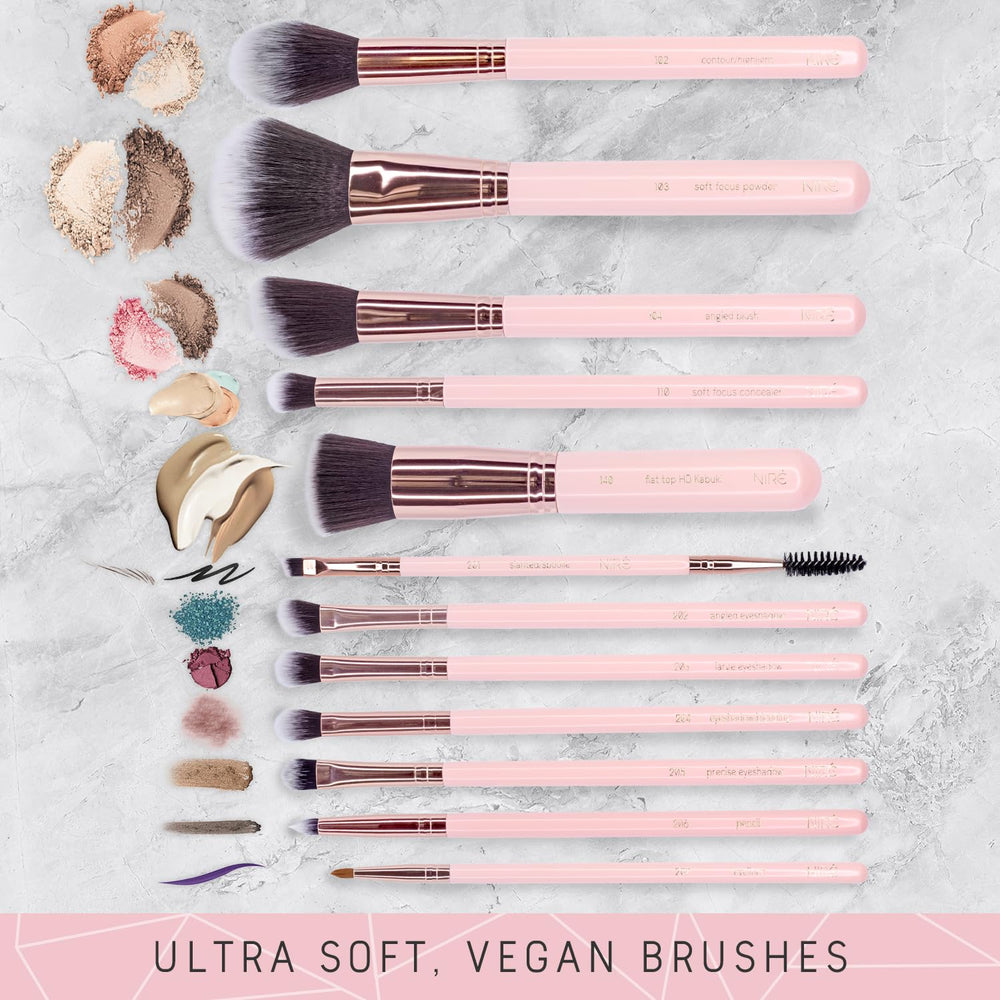 Nire soft-bristle brushes close-up highlighting silky texture for flawless blending.