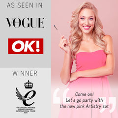 Nire pink makeup sponge paired with brushes for smooth foundation application.
