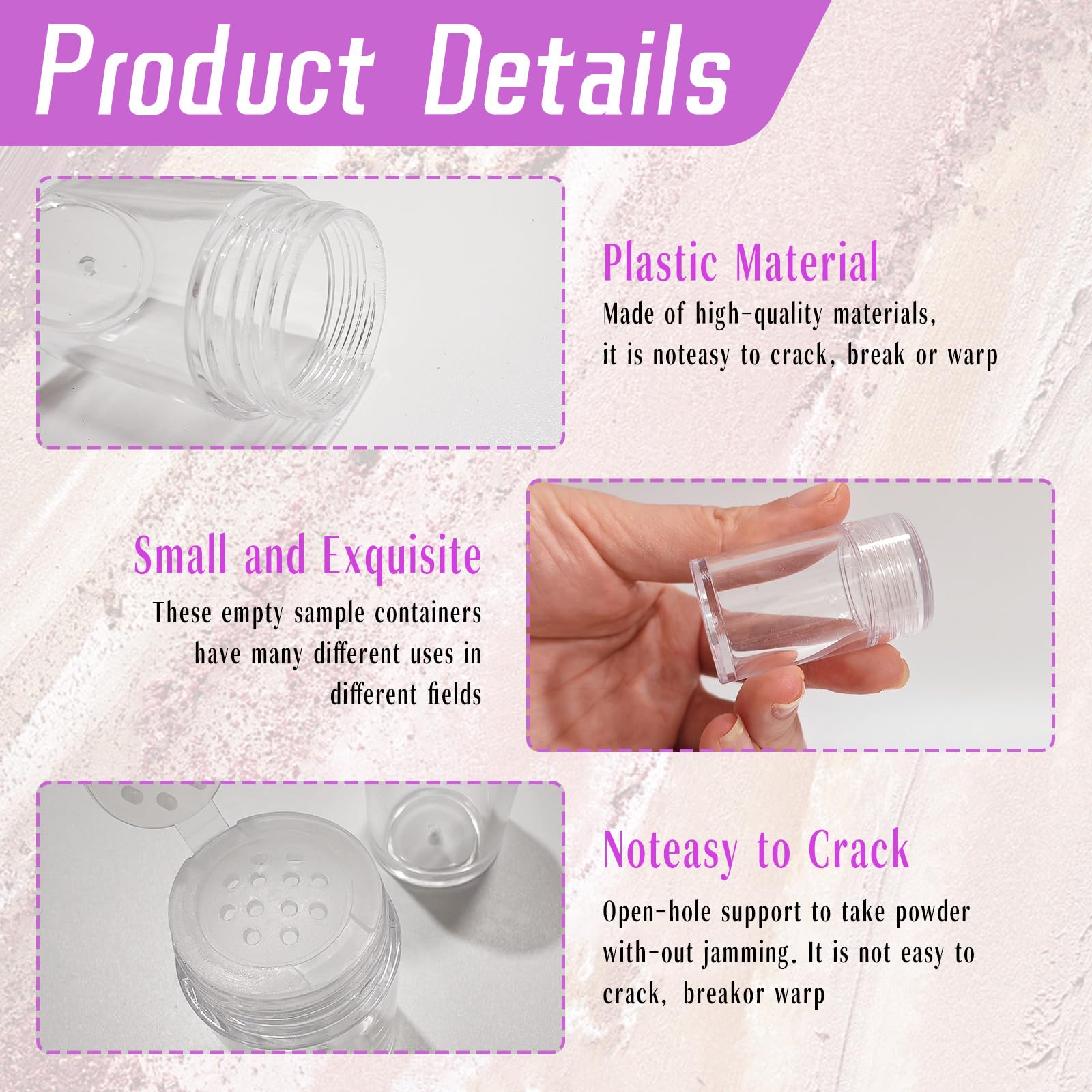 Nirvany transparent jars allow quick content checks for cosmetics and crafts.
