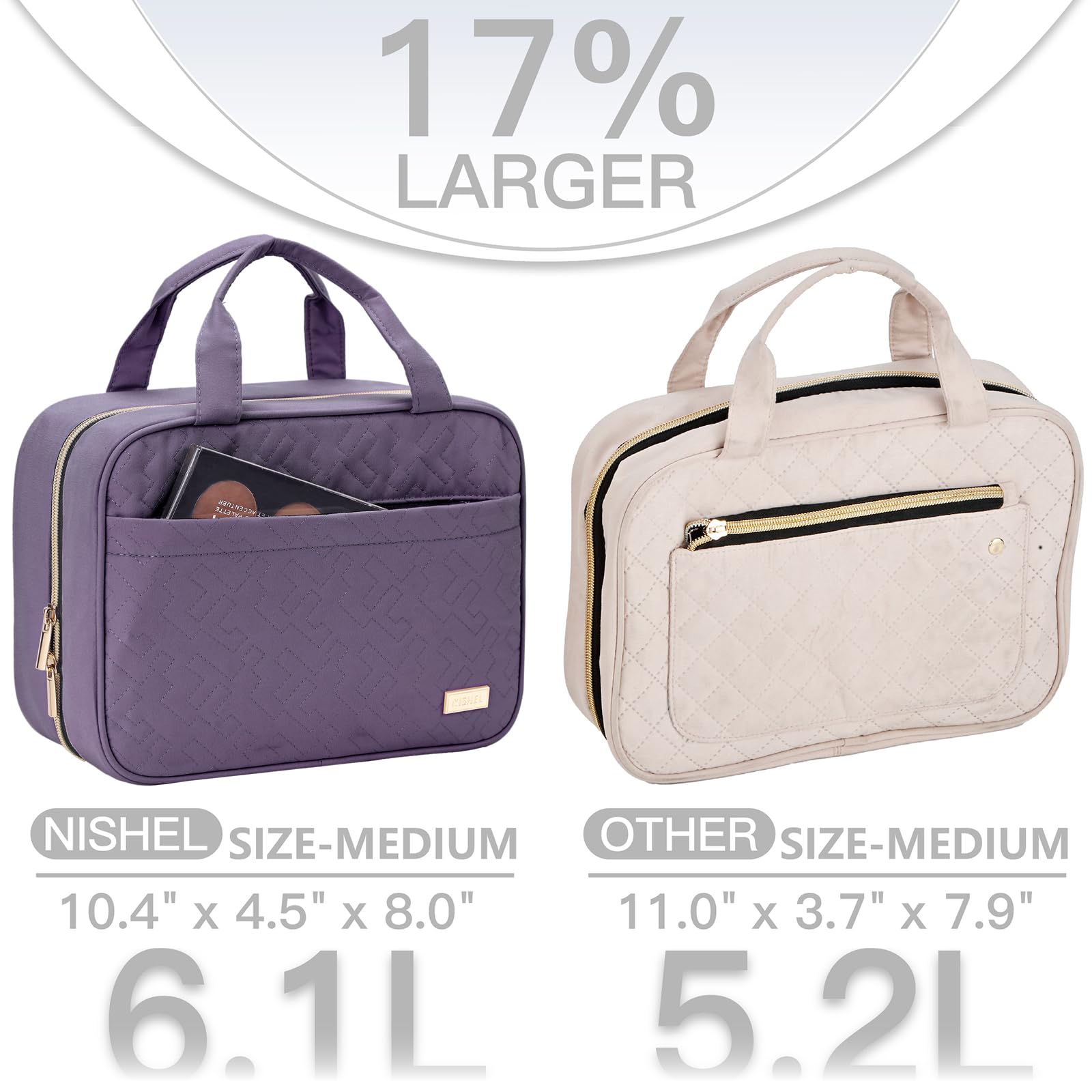 NISHEL toiletry bag interior compartments keep items organized and accessible.