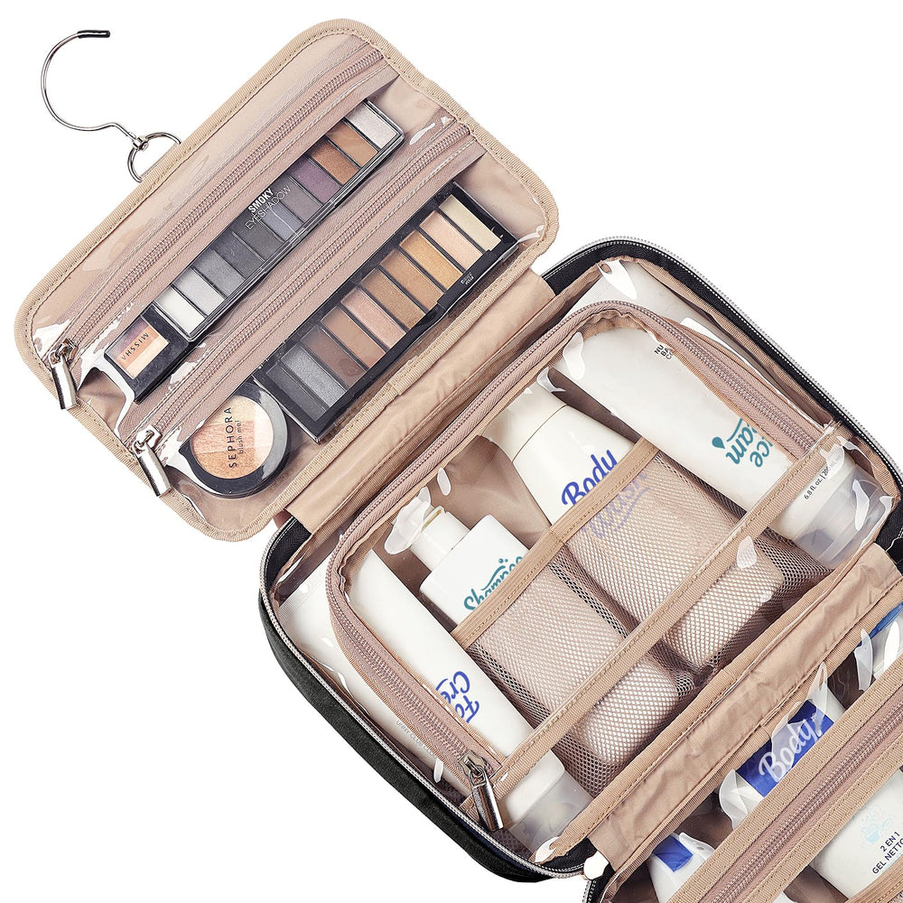 NISHEL Travel Toiletry Bag elastic pockets keep brushes and bottles organized
