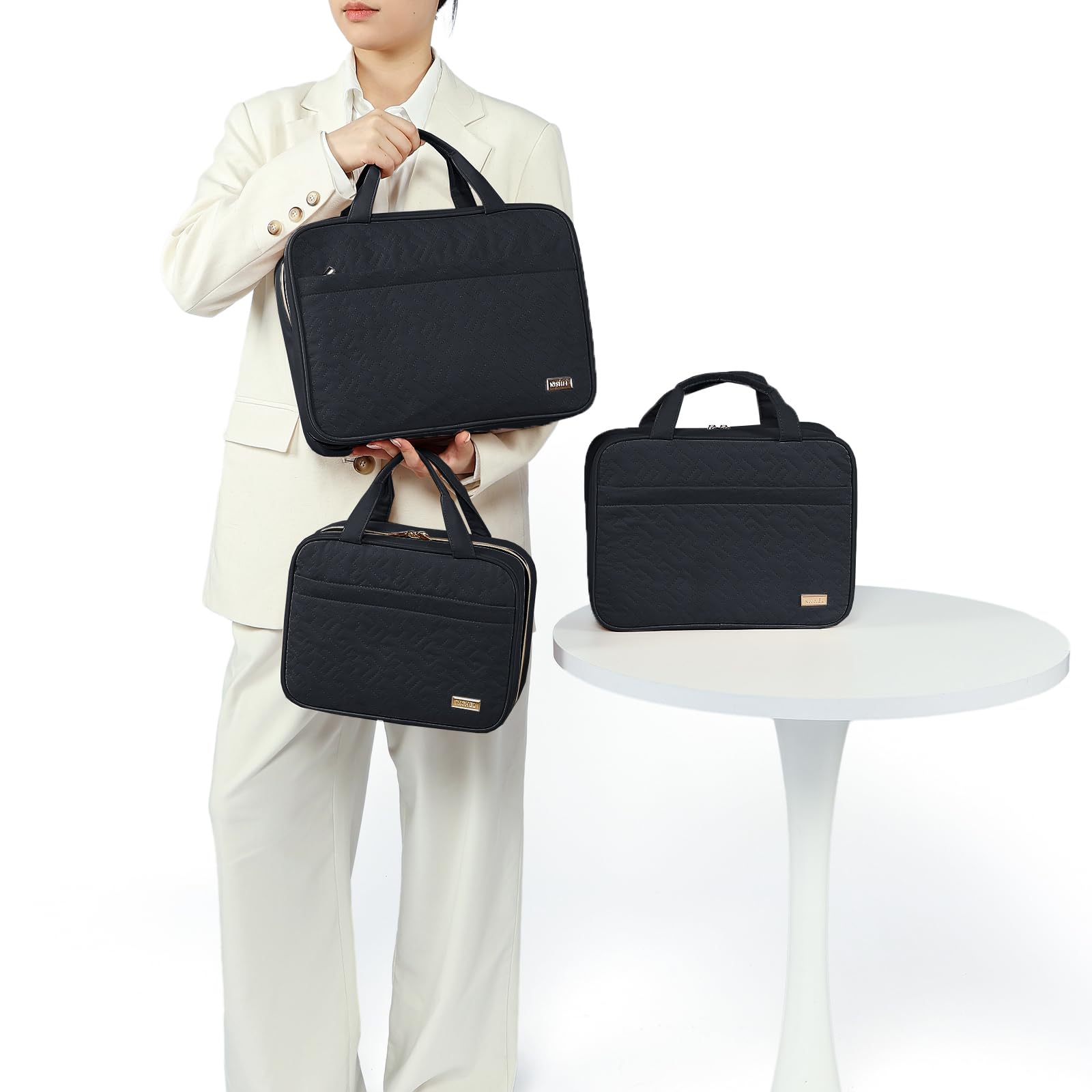 NISHEL travel toiletry bag elastic pockets maximize storage and grab-and-go organization.
