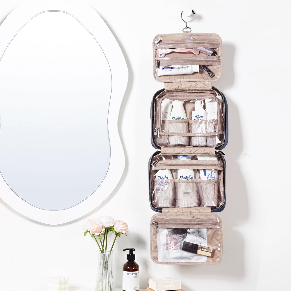 NISHEL travel toiletry bag folded-compact-design demonstrates space-saving for minimalist packing